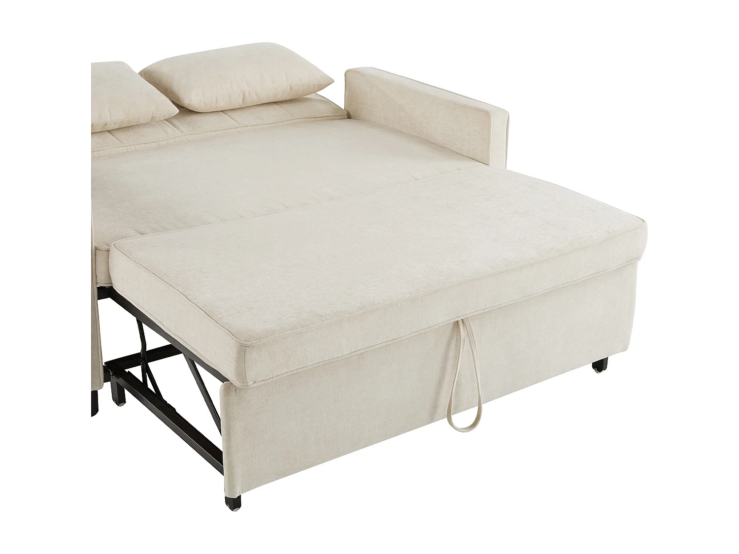 Beige 2-zitsbank - Woonkamerbank met verstelbare rugleuning en uitschuifbedfunctie - 2 kussens en armleuningen - chenille