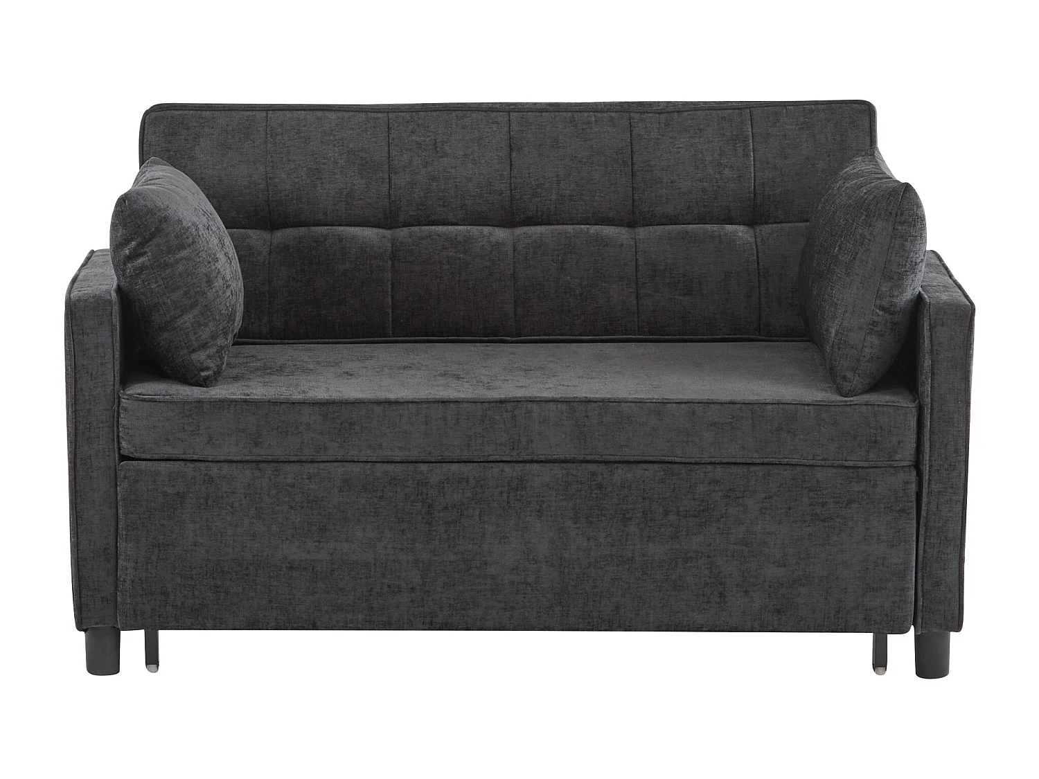 Canapé 2 places gris foncé - Canapé de salon avec dossier réglable et fonction lit gigogne - 2 coussins et accoudoirs - chenille