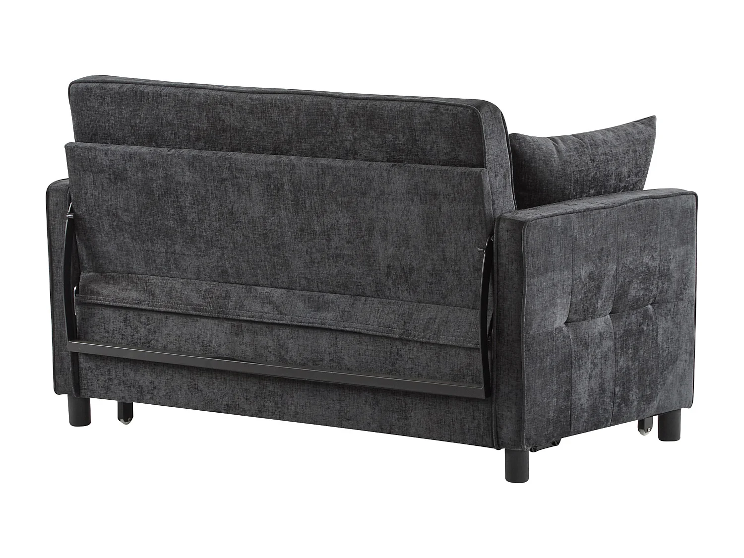 Canapé 2 places gris foncé - Canapé de salon avec dossier réglable et fonction lit gigogne - 2 coussins et accoudoirs - chenille