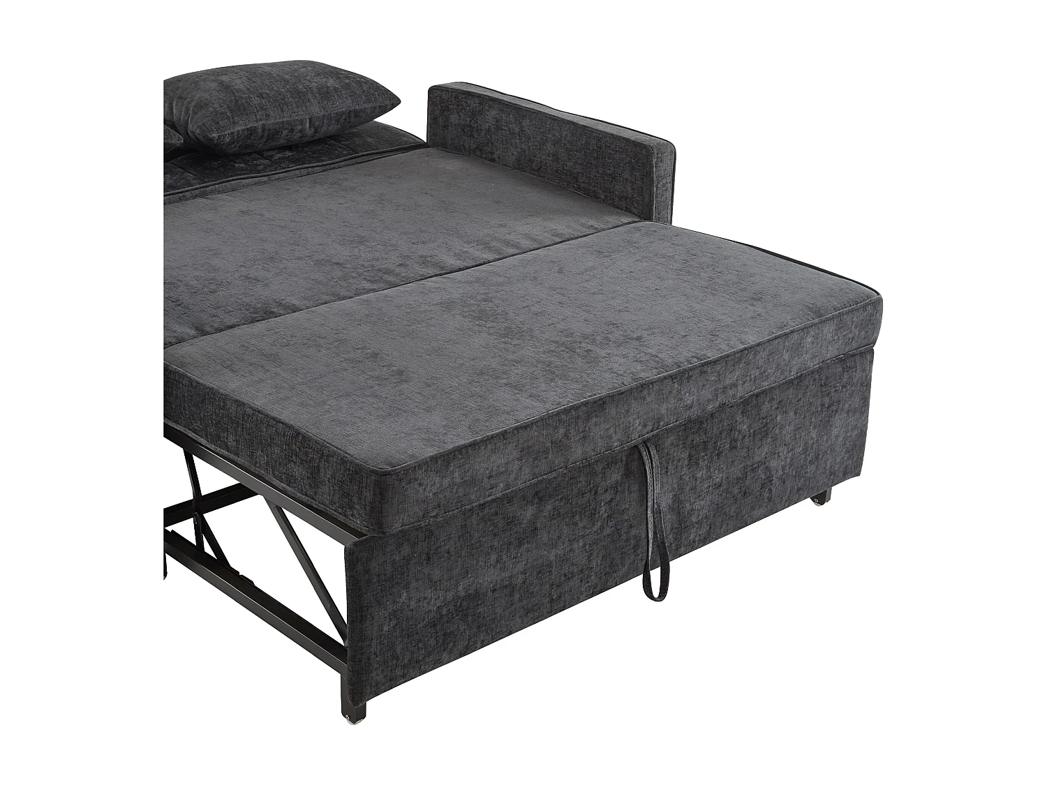 Canapé 2 places gris foncé - Canapé de salon avec dossier réglable et fonction lit gigogne - 2 coussins et accoudoirs - chenille