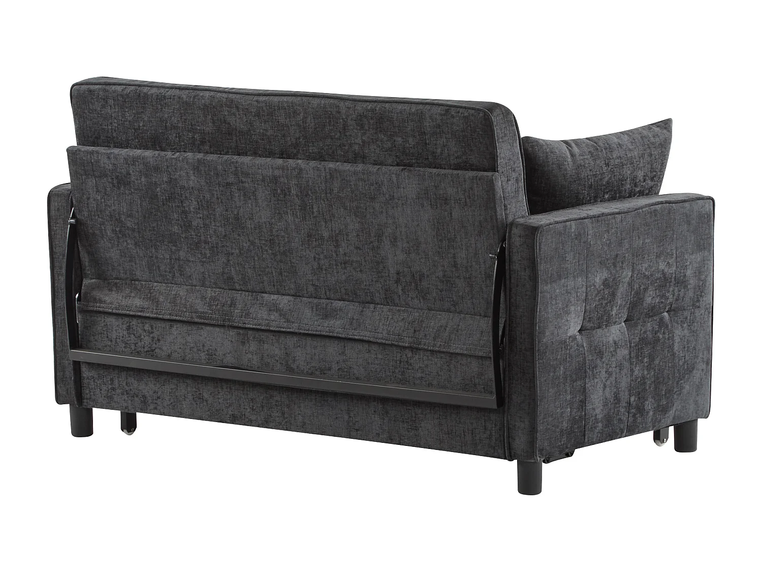 Canapé 2 places gris foncé - Canapé de salon avec dossier réglable et fonction lit gigogne - 2 coussins et accoudoirs - chenille