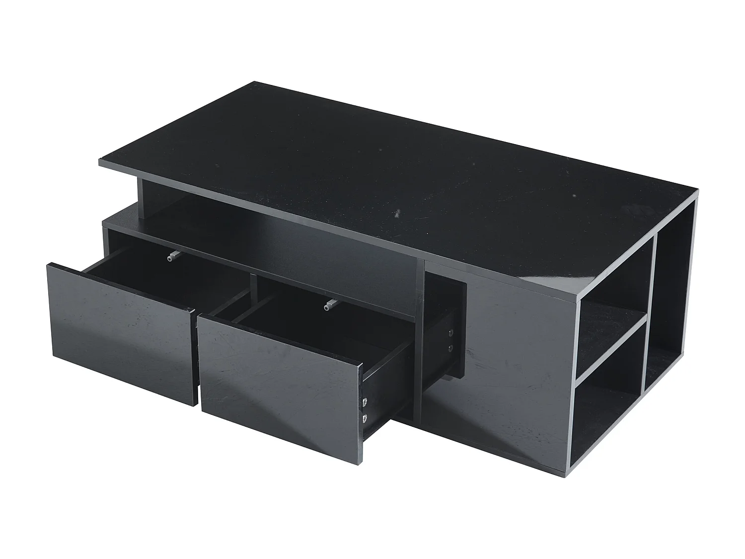 Table basse noire - Table basse avec éclairage LED et 2 tiroirs - rangement ouvert