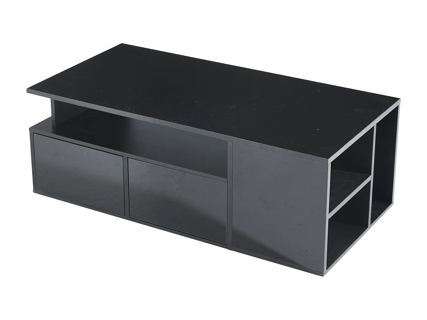 Table basse noire - Table basse avec éclairage LED et 2 tiroirs - rangement ouvert