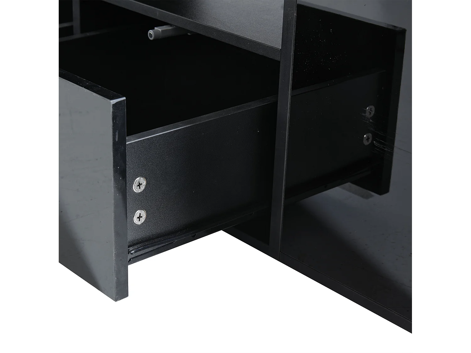 Table basse noire - Table basse avec éclairage LED et 2 tiroirs - rangement ouvert