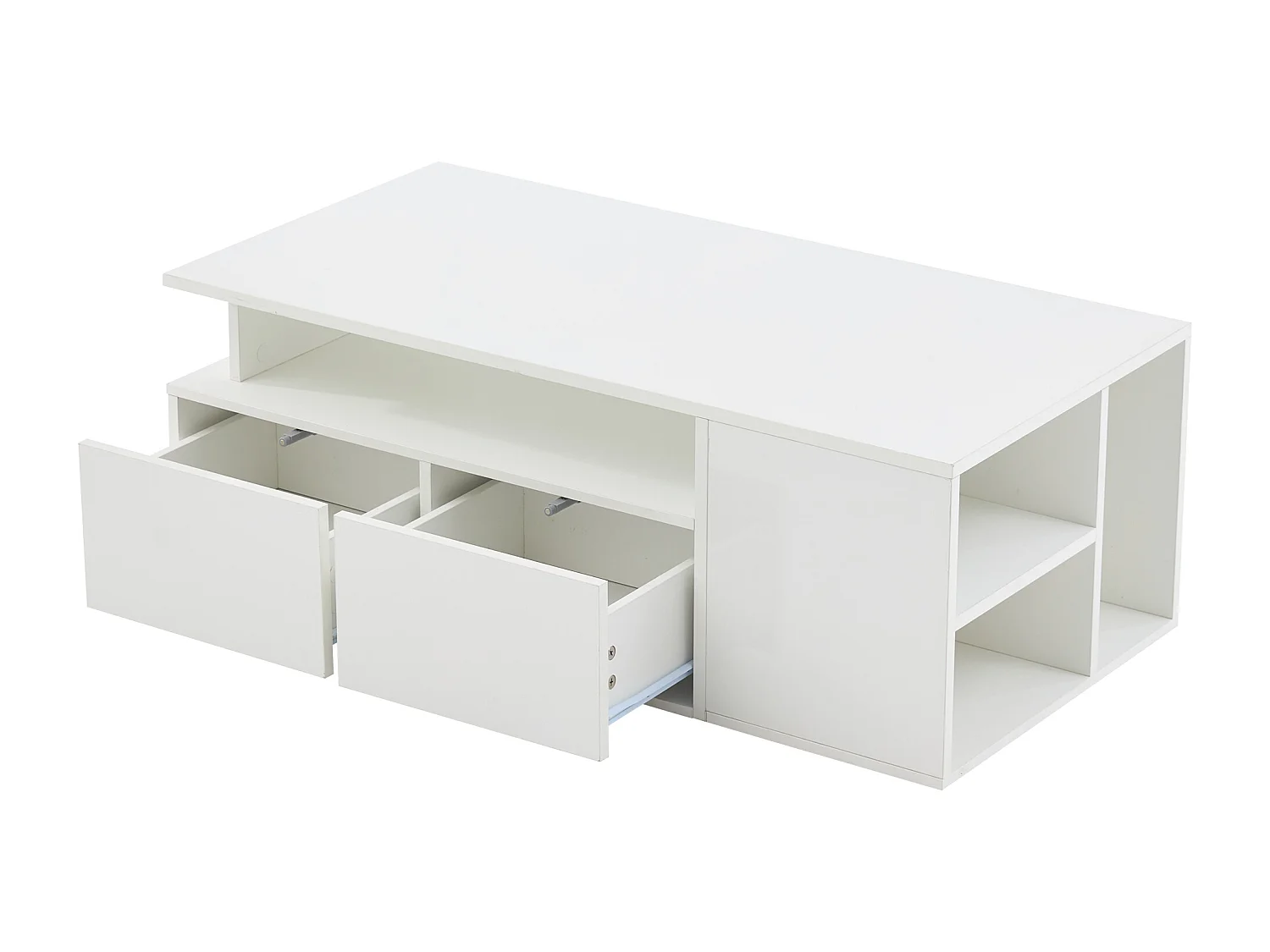 Table basse blanc - Table basse avec éclairage LED et 2 tiroirs - rangement ouvert