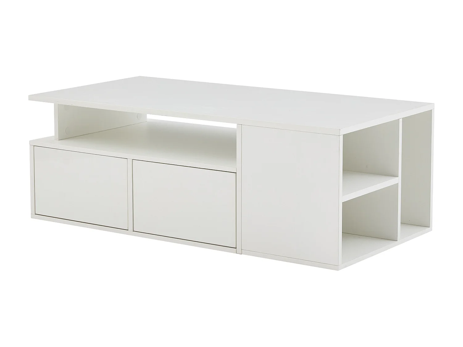 Table basse blanc - Table basse avec éclairage LED et 2 tiroirs - rangement ouvert