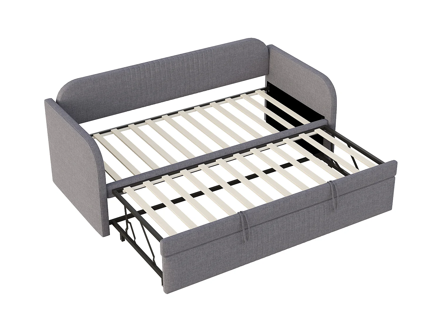 Cama de rodízio 90/180 x 190 cm - Cama de casal com costas e braços - linho cinza