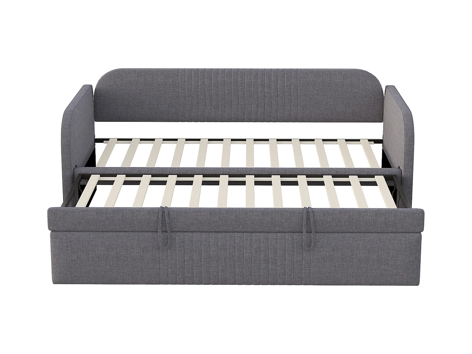 Cama de rodízio 90/180 x 190 cm - Cama de casal com costas e braços - linho cinza