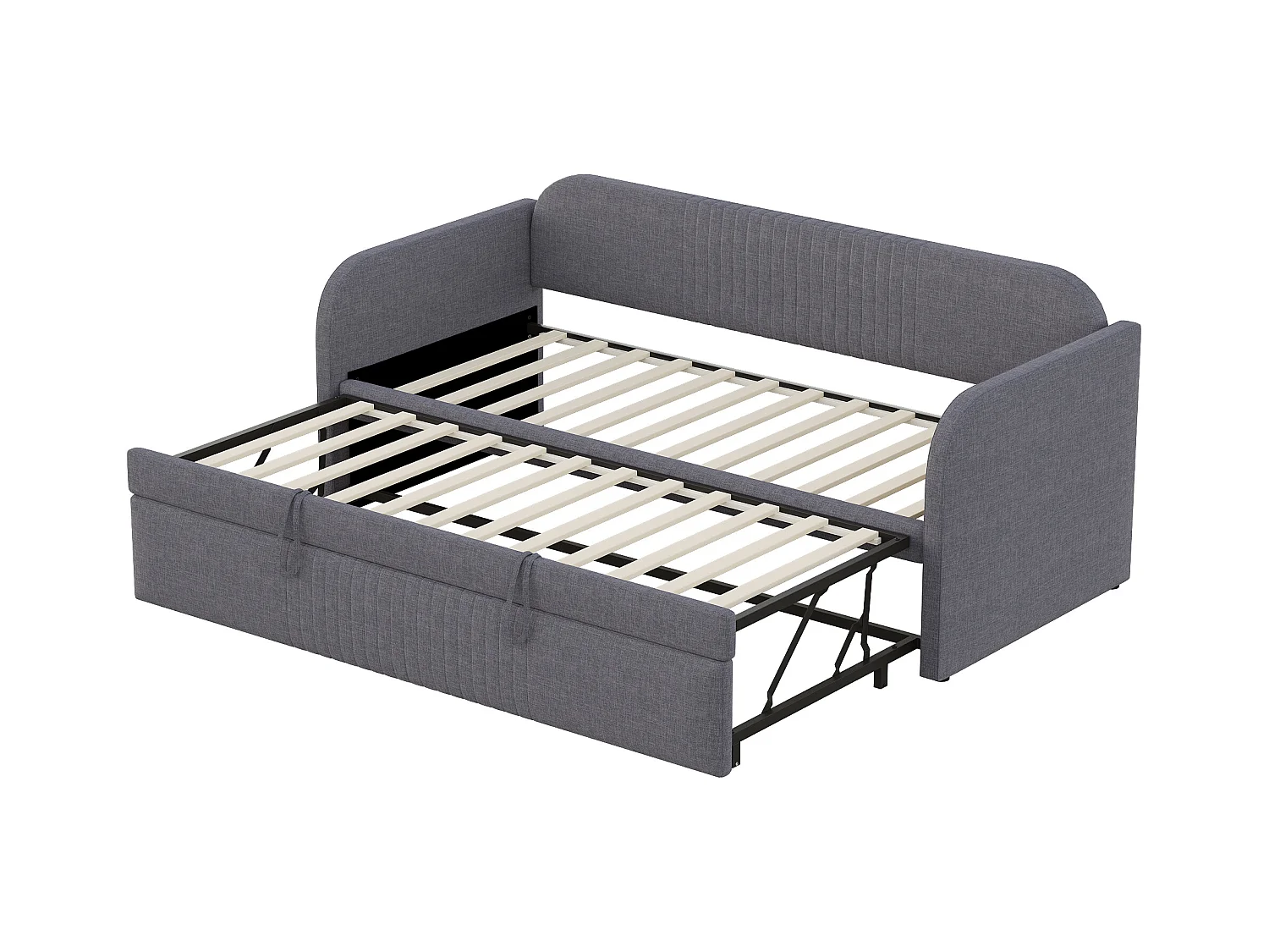 Cama de rodízio 90/180 x 190 cm - Cama de casal com costas e braços - linho cinza