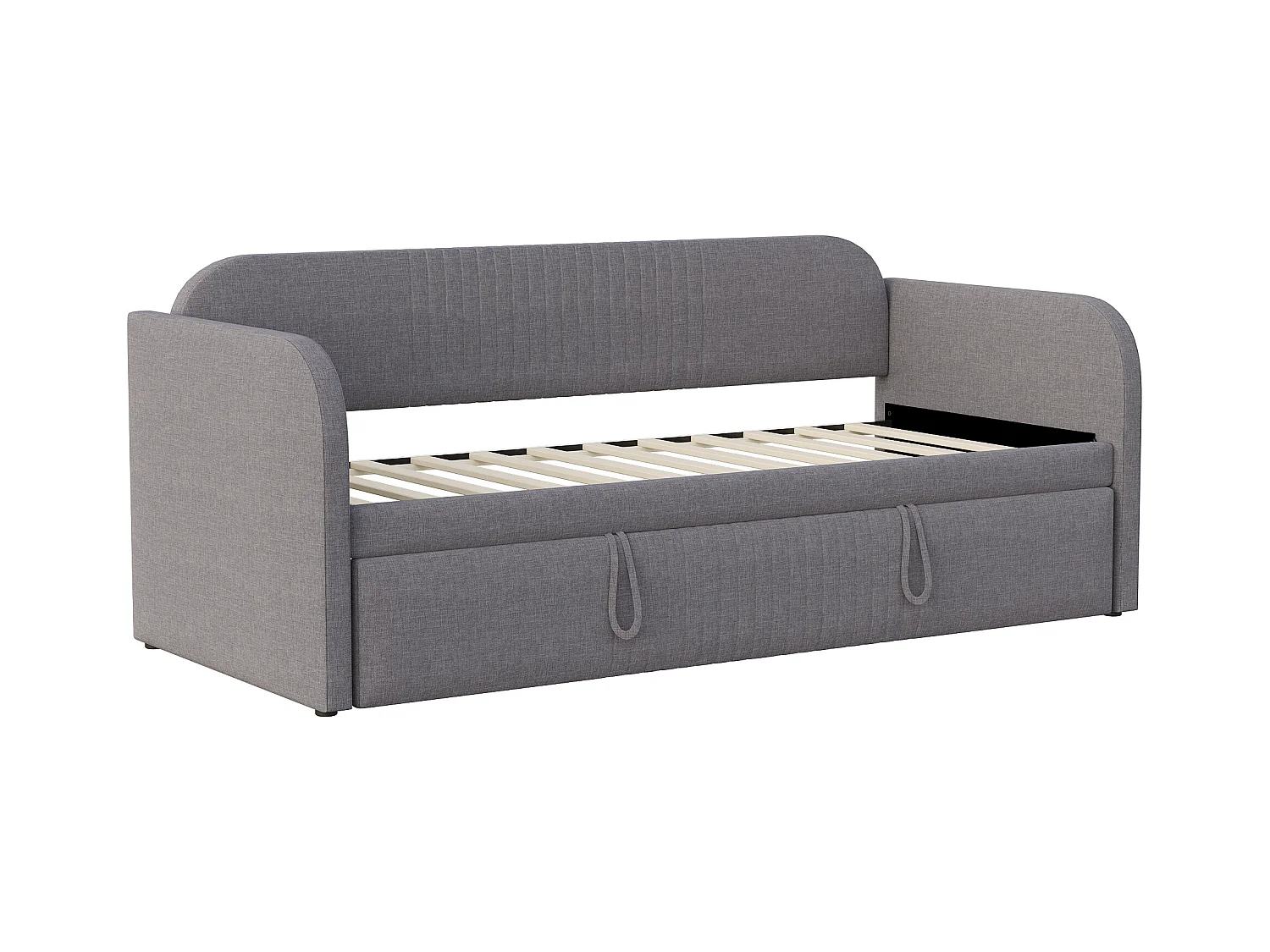 Cama de rodízio 90/180 x 190 cm - Cama de casal com costas e braços - linho cinza