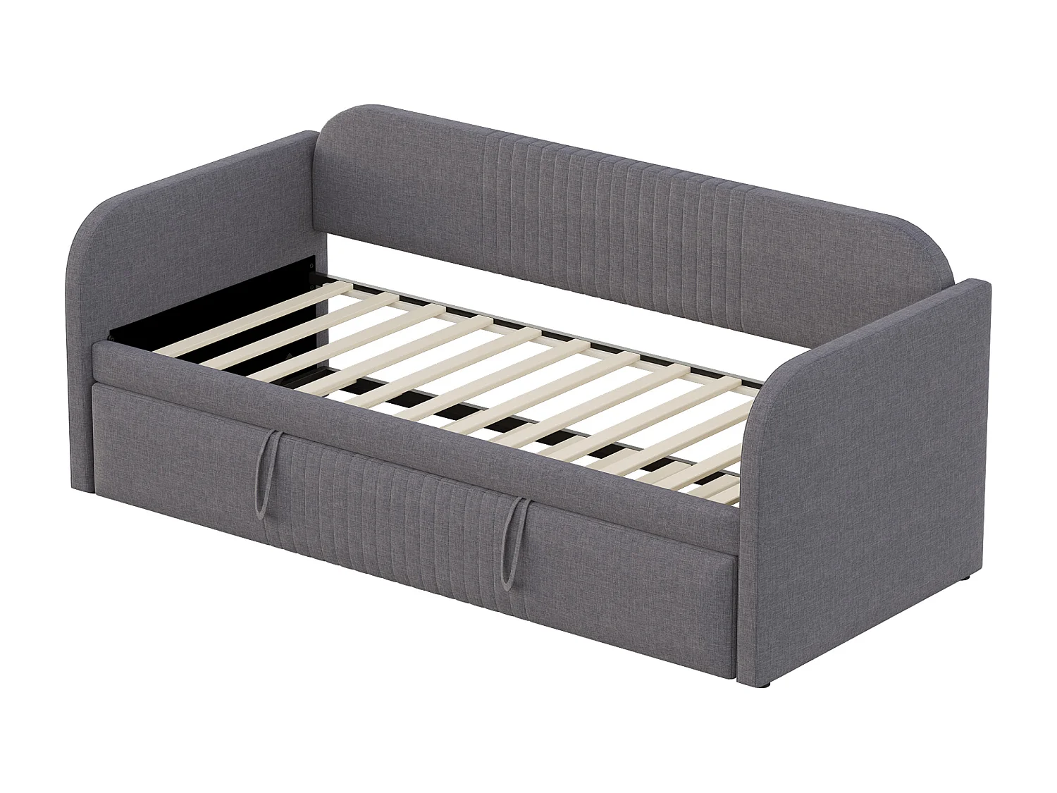 Uitschuifbed 90/180 x 190 cm - Tweepersoonsbed met rugleuning en armleuningen - grijs linnen