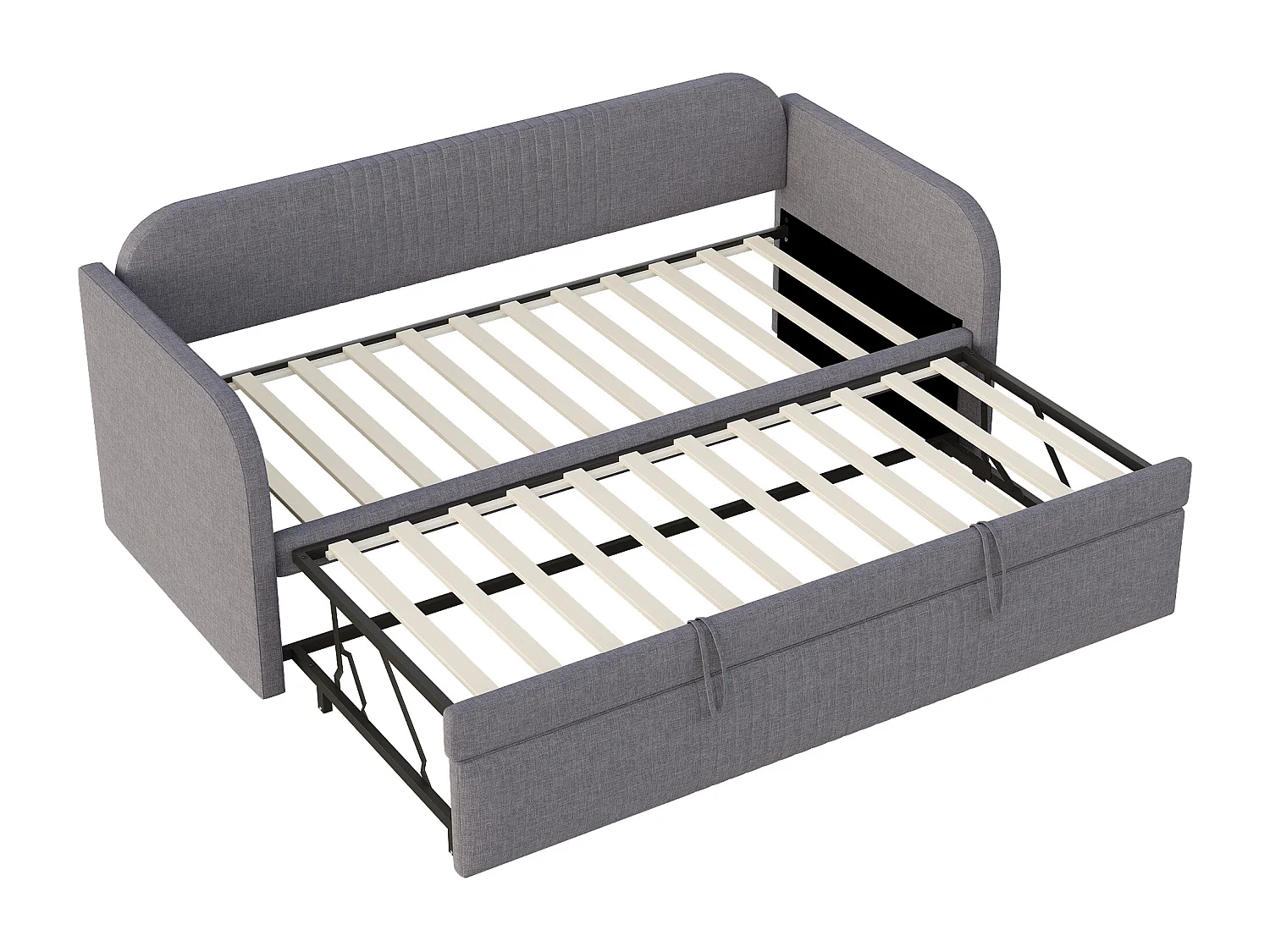 Uitschuifbed 90/180 x 190 cm - Tweepersoonsbed met rugleuning en armleuningen - grijs linnen