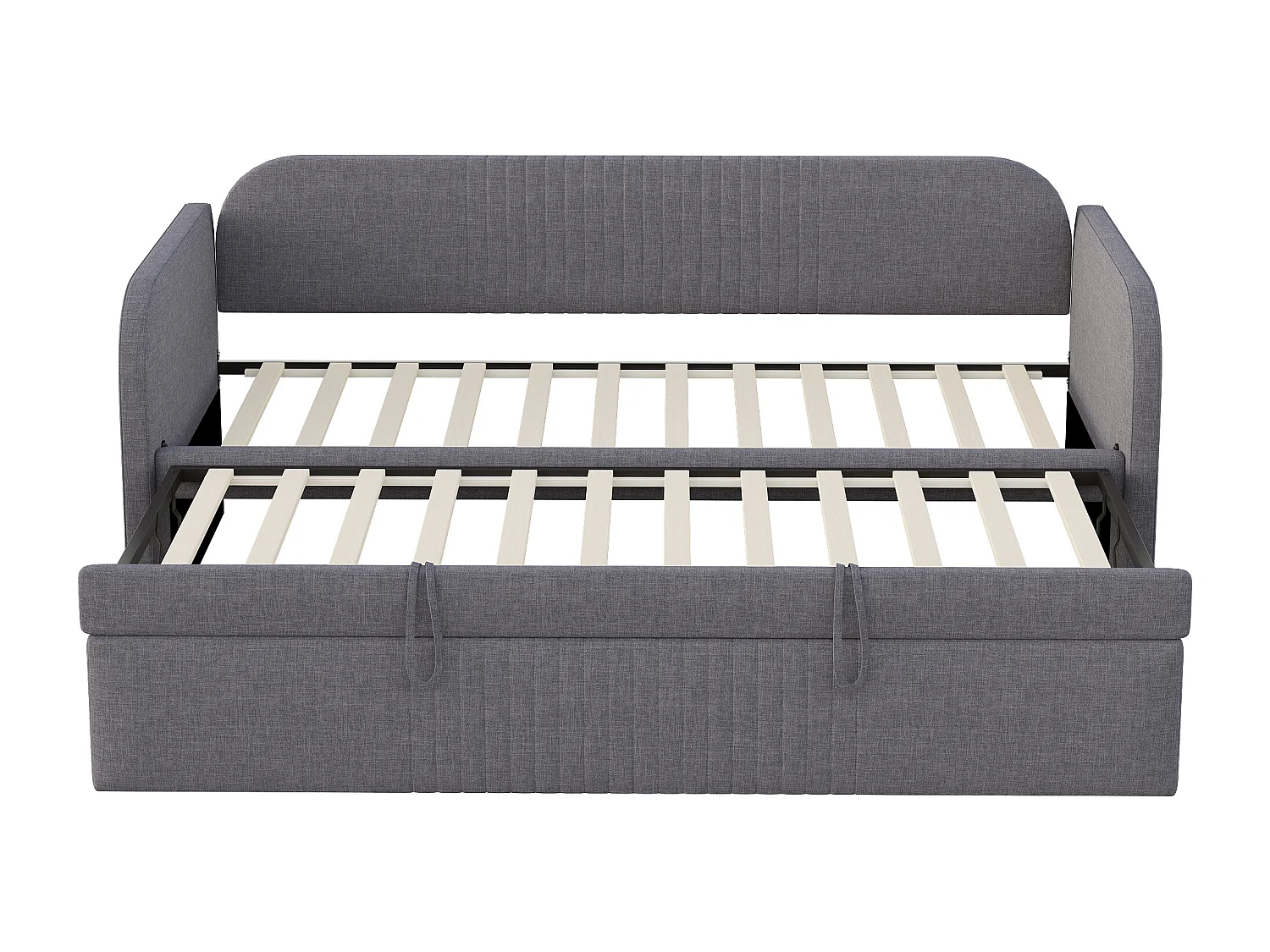 Uitschuifbed 90/180 x 190 cm - Tweepersoonsbed met rugleuning en armleuningen - grijs linnen