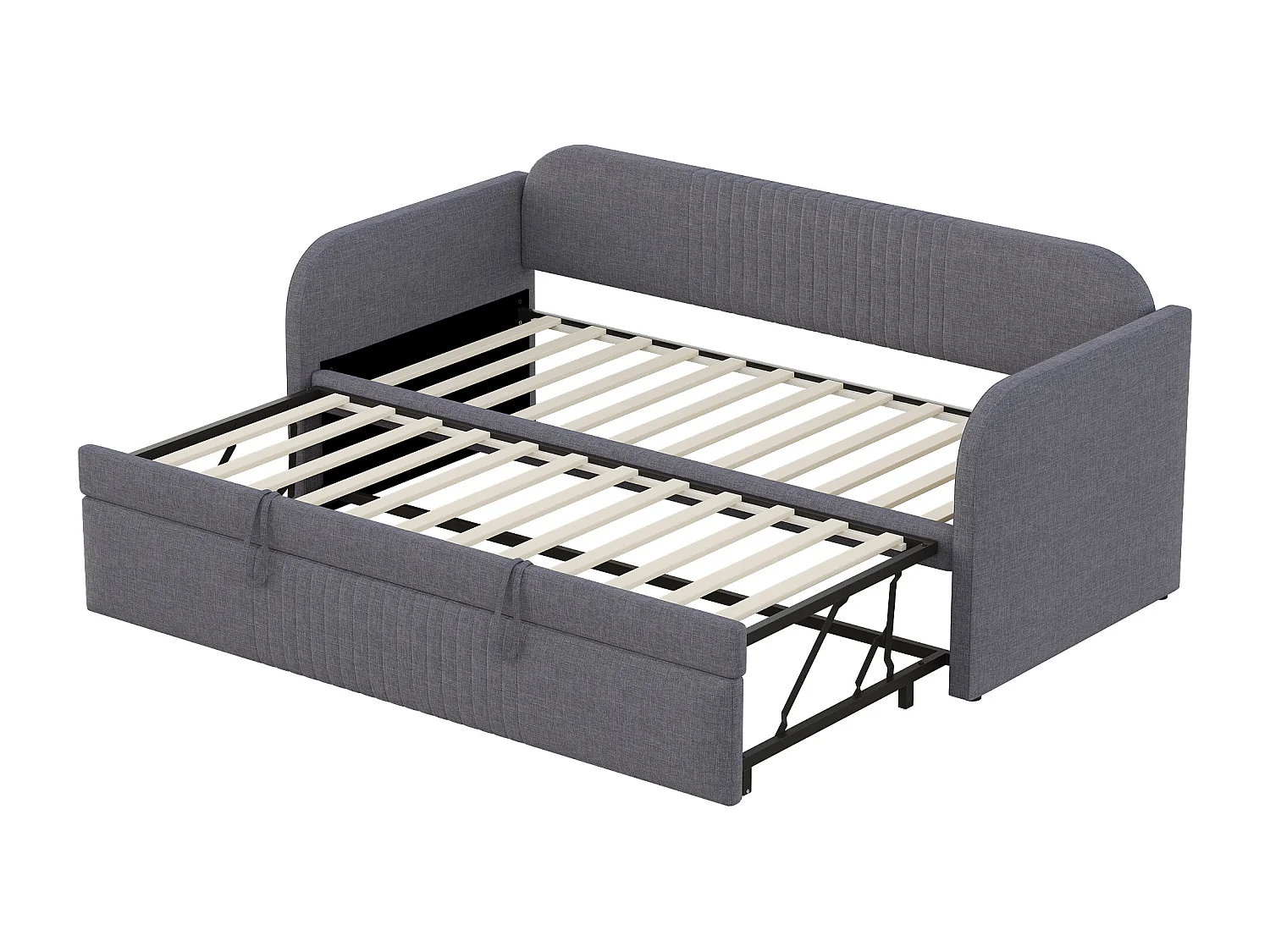 Uitschuifbed 90/180 x 190 cm - Tweepersoonsbed met rugleuning en armleuningen - grijs linnen