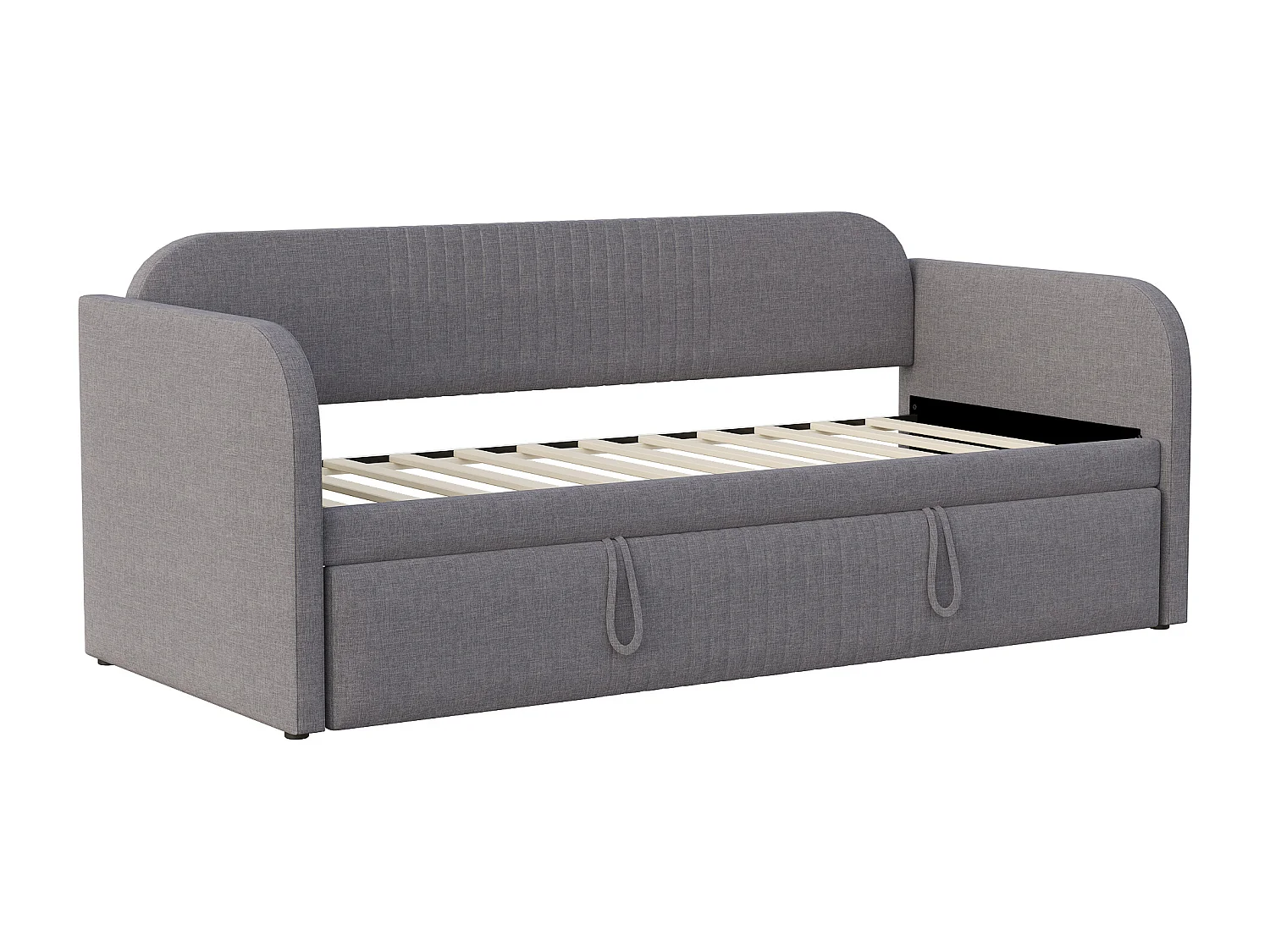 Uitschuifbed 90/180 x 190 cm - Tweepersoonsbed met rugleuning en armleuningen - grijs linnen