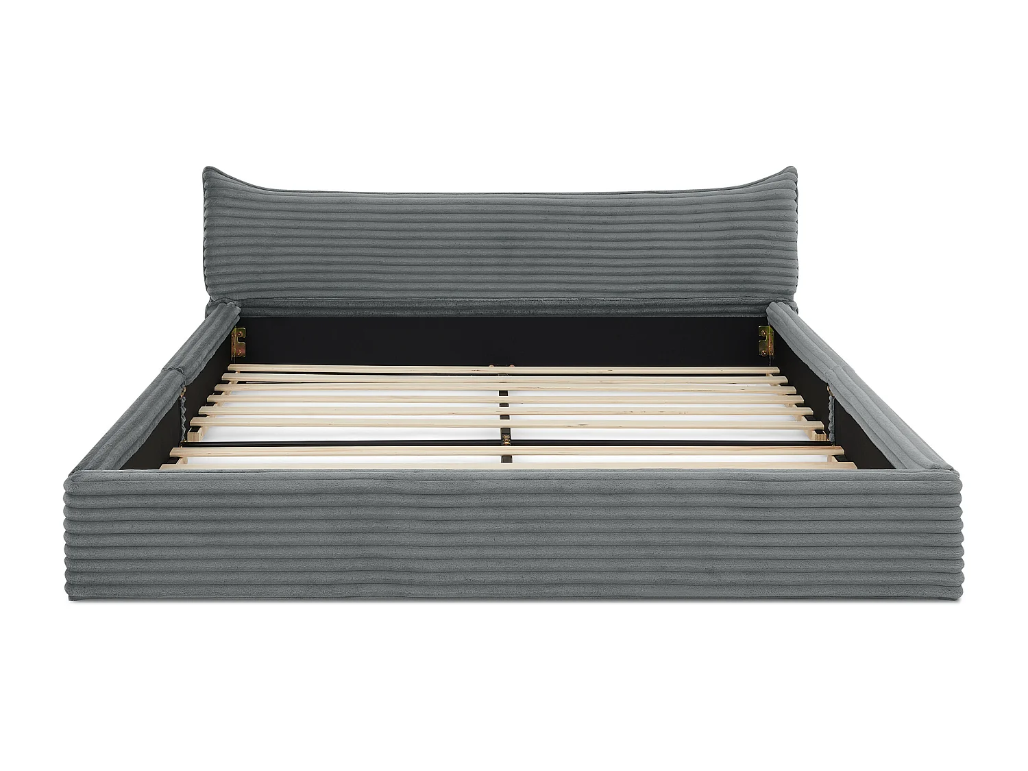 Lit simple 140 x 200 cm - lit adulte en bois d'eucalyptus et cadre en fer robuste - chenille gris foncé - matelas non inclus
