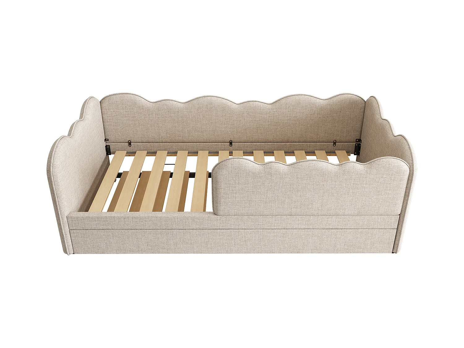 Lit gigogne 90 x 190 cm - Lit enfant avec sommier à lattes et parc - lin beige - matelas non inclus