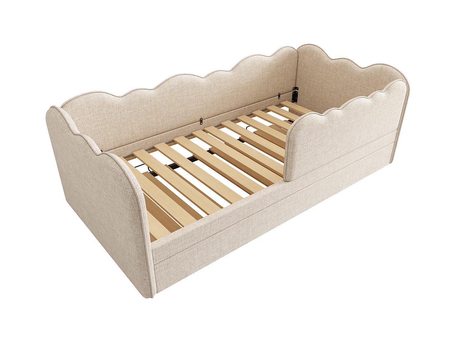 Lit gigogne 90 x 190 cm - Lit enfant avec sommier à lattes et parc - lin beige - matelas non inclus