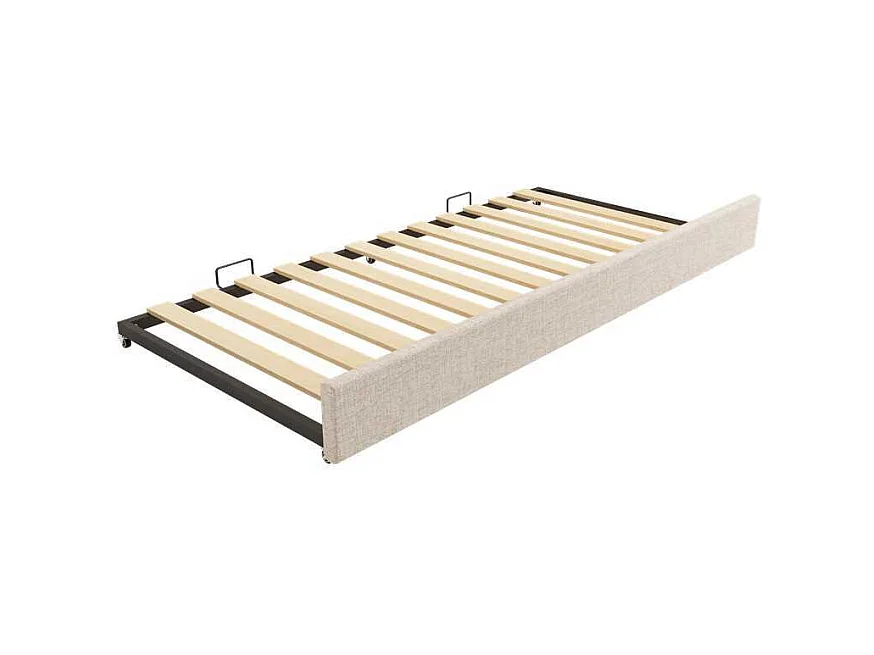 Lit gigogne 90 x 190 cm - Lit enfant avec sommier à lattes et parc - lin beige - matelas non inclus