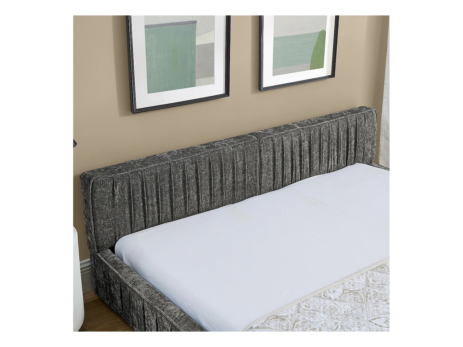 Cama individual de 140 x 200 cm - Cama para adulto con estructura de hierro resistente - Chenilla gris oscuro - Colchón no incluido