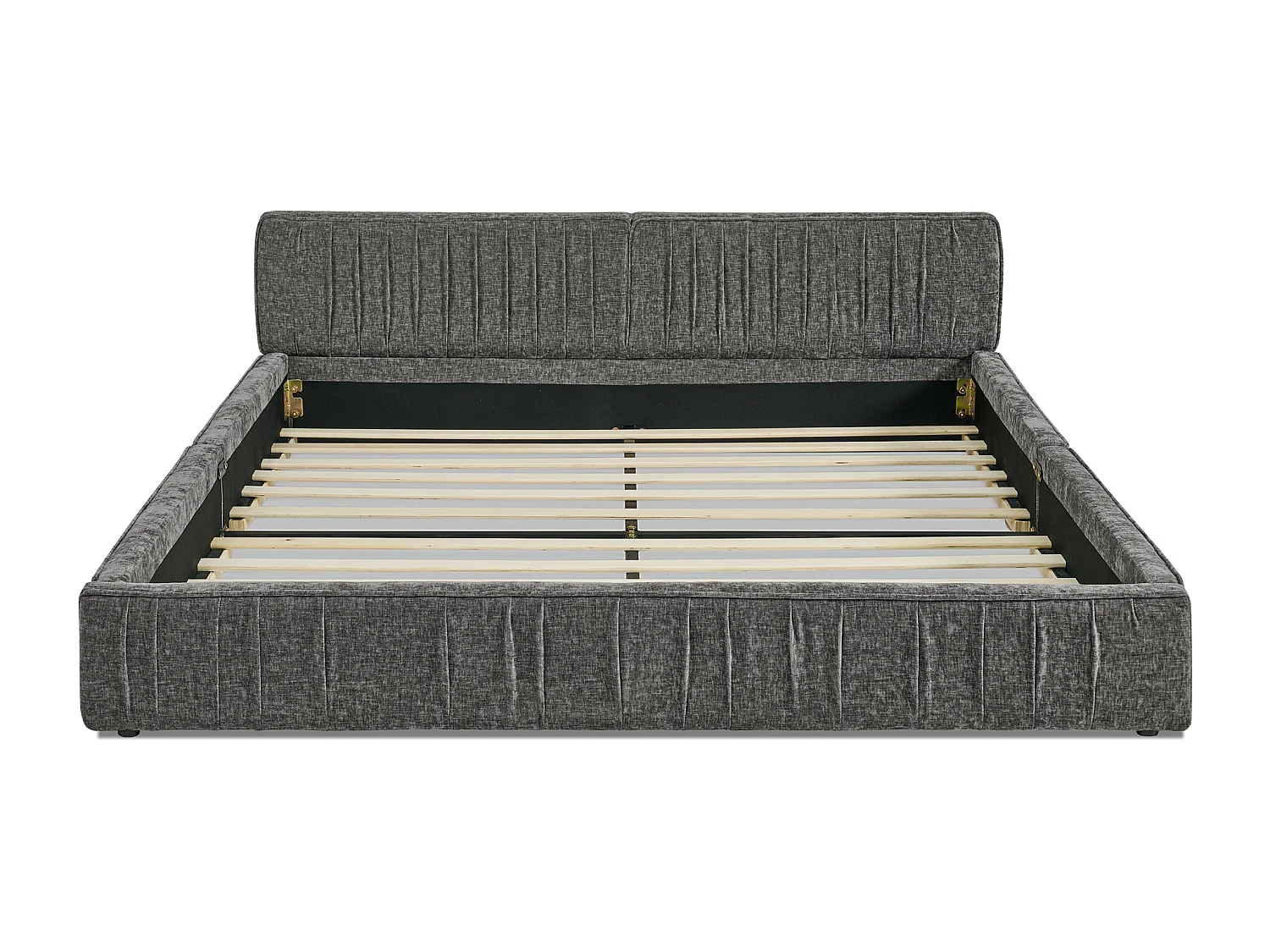 Cama individual de 140 x 200 cm - Cama para adulto con estructura de hierro resistente - Chenilla gris oscuro - Colchón no incluido