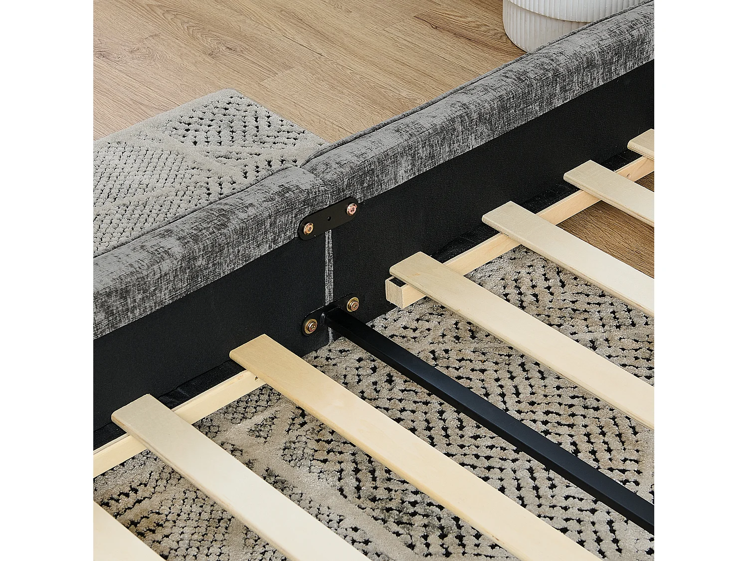 Cama individual de 140 x 200 cm - Cama para adulto con estructura de hierro resistente - Chenilla gris oscuro - Colchón no incluido