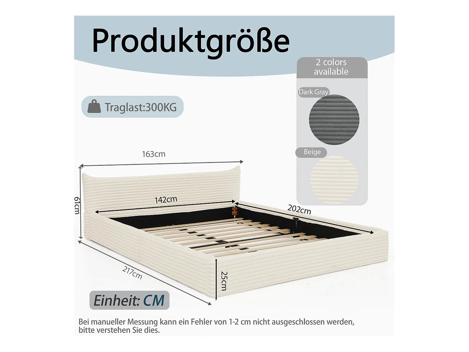 Lit simple 140 x 200 cm - lit adulte en bois d'eucalyptus et cadre en fer robuste - chenille beige - matelas non inclus
