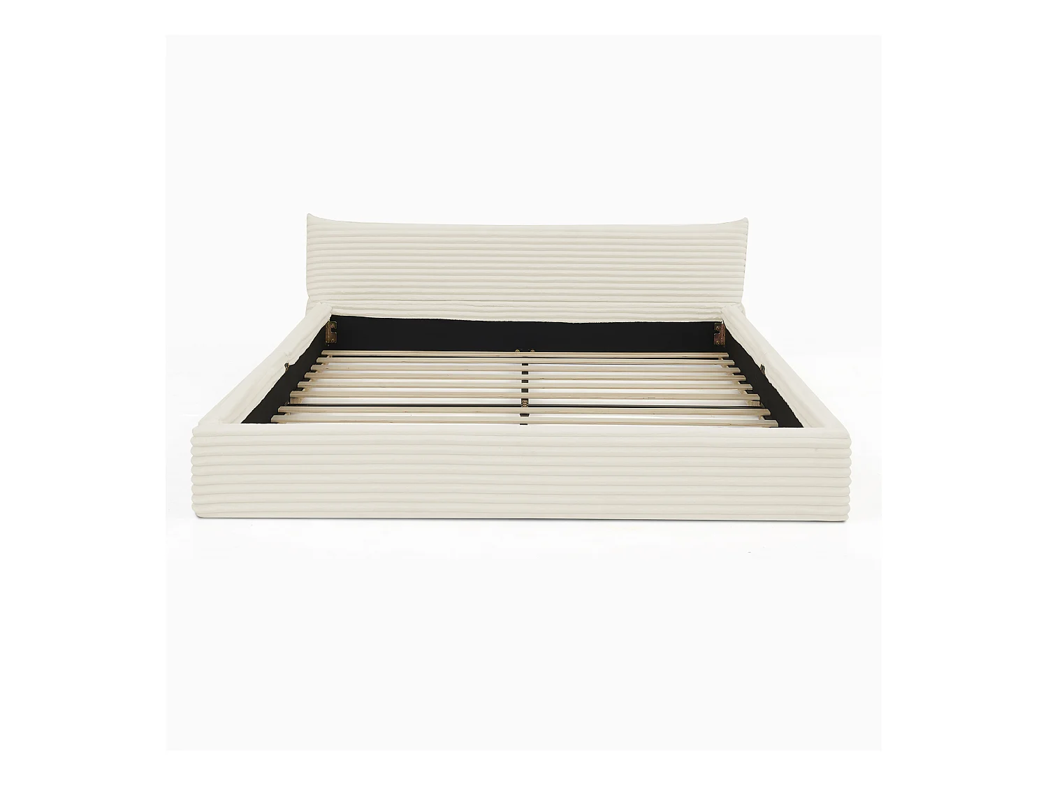 Lit simple 140 x 200 cm - lit adulte en bois d'eucalyptus et cadre en fer robuste - chenille beige - matelas non inclus