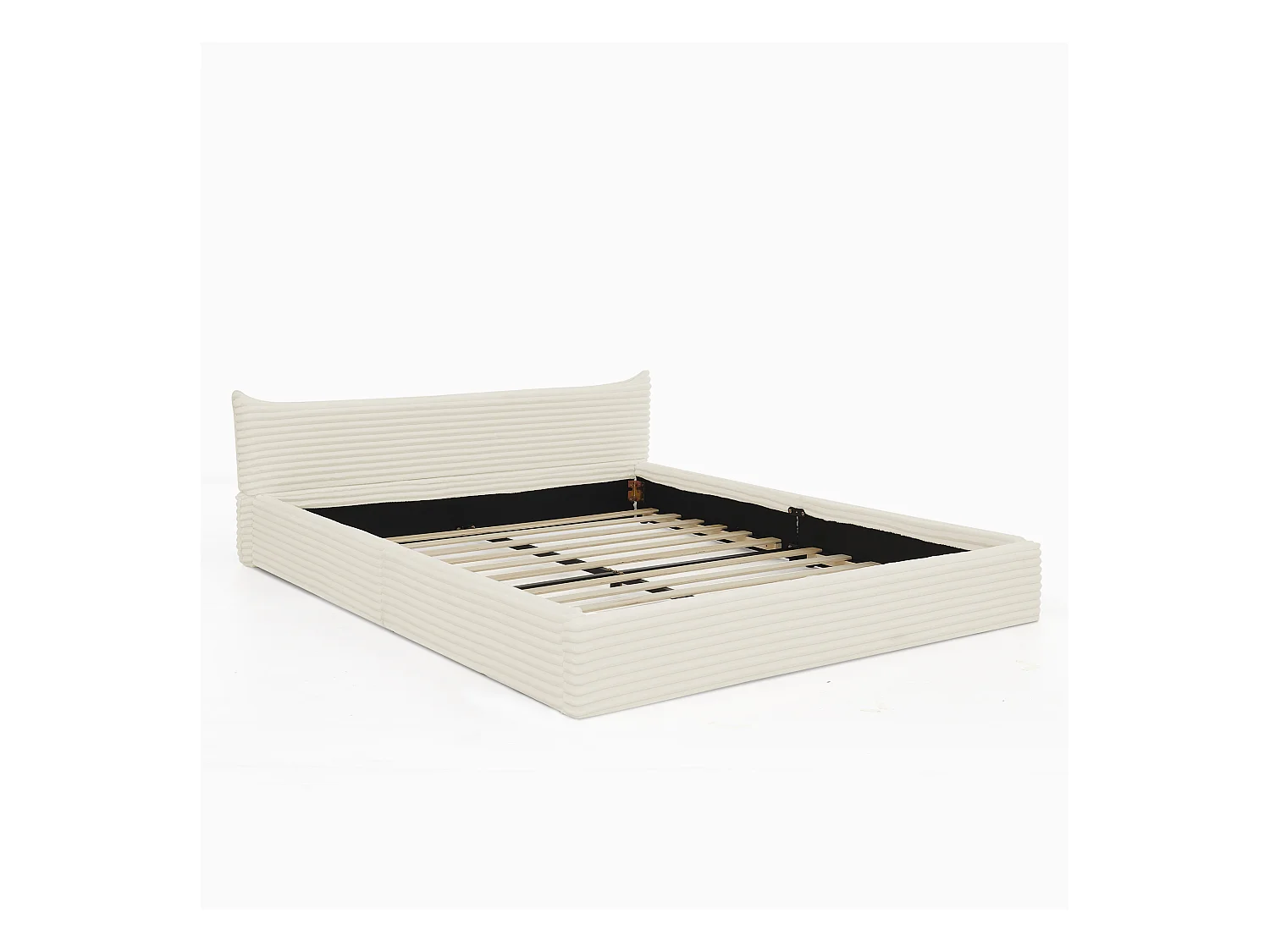 Lit simple 140 x 200 cm - lit adulte en bois d'eucalyptus et cadre en fer robuste - chenille beige - matelas non inclus