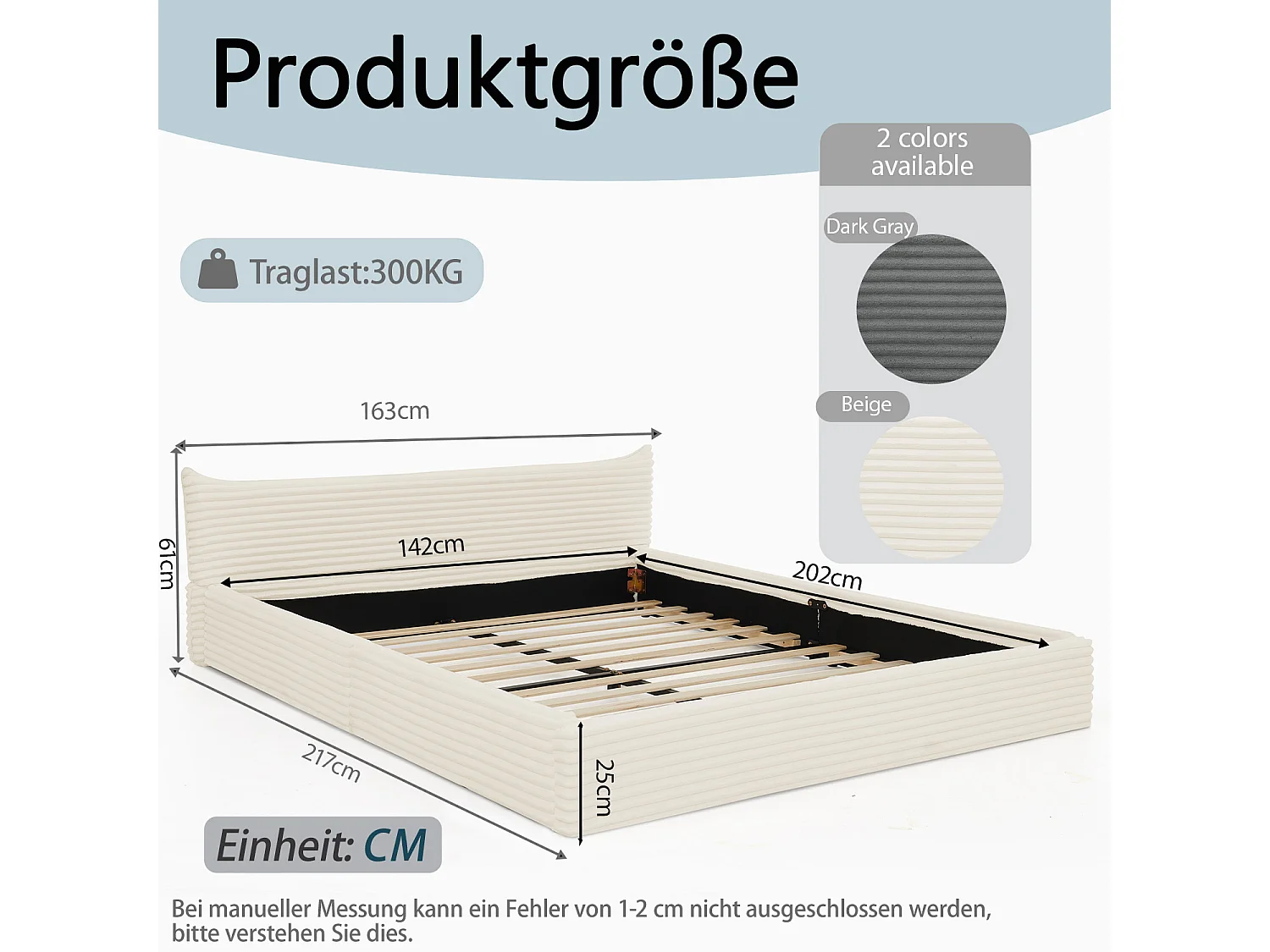 Lit simple 140 x 200 cm - lit adulte en bois d'eucalyptus et cadre en fer robuste - chenille beige - matelas non inclus