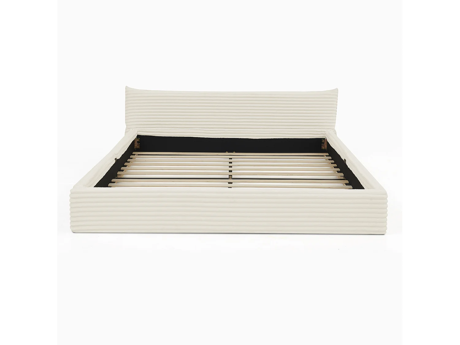 Lit simple 140 x 200 cm - lit adulte en bois d'eucalyptus et cadre en fer robuste - chenille beige - matelas non inclus