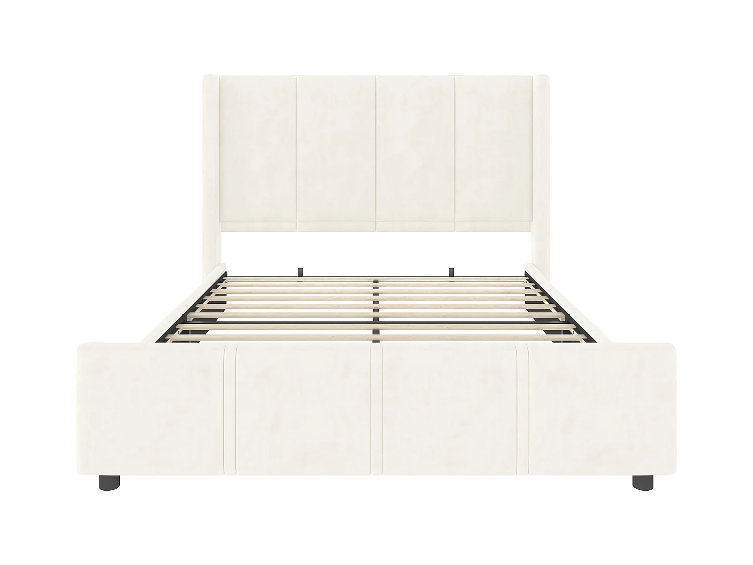 Lit adulte 140 x 190 cm - Lit double avec tête et pied de lit surélevés - velours beige - matelas non inclus