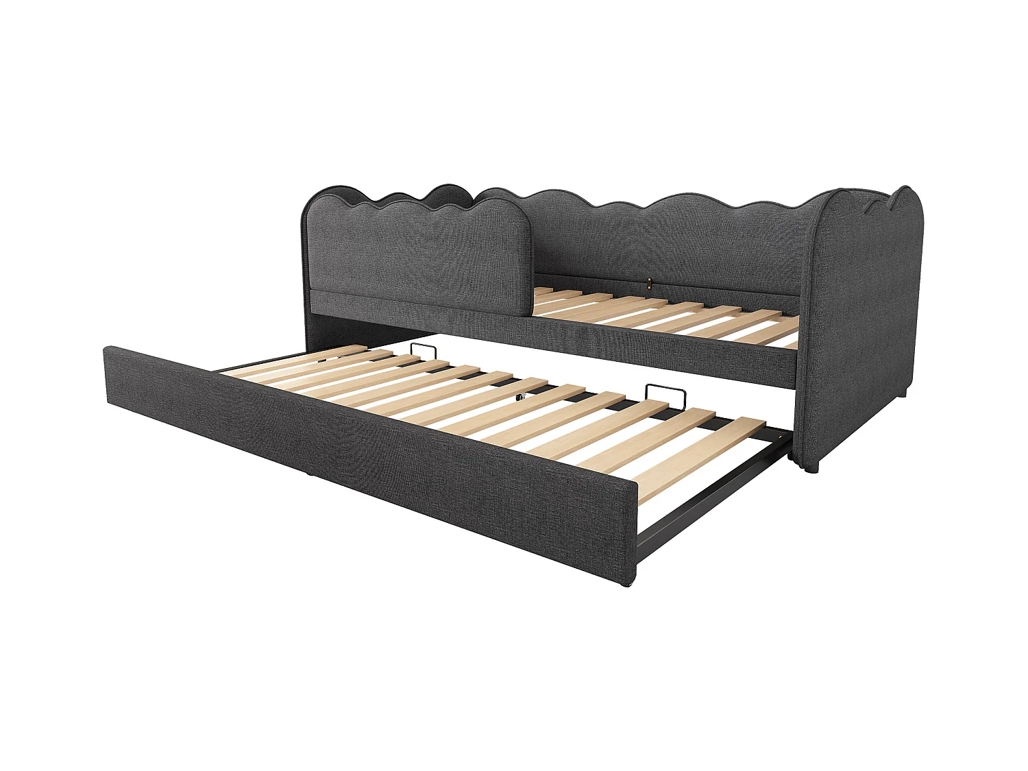 Ausziehbett 90 x 190 cm - Kinderbett mit Lattenrost und Laufstall - Leinen grau - Matratze nicht inklusive