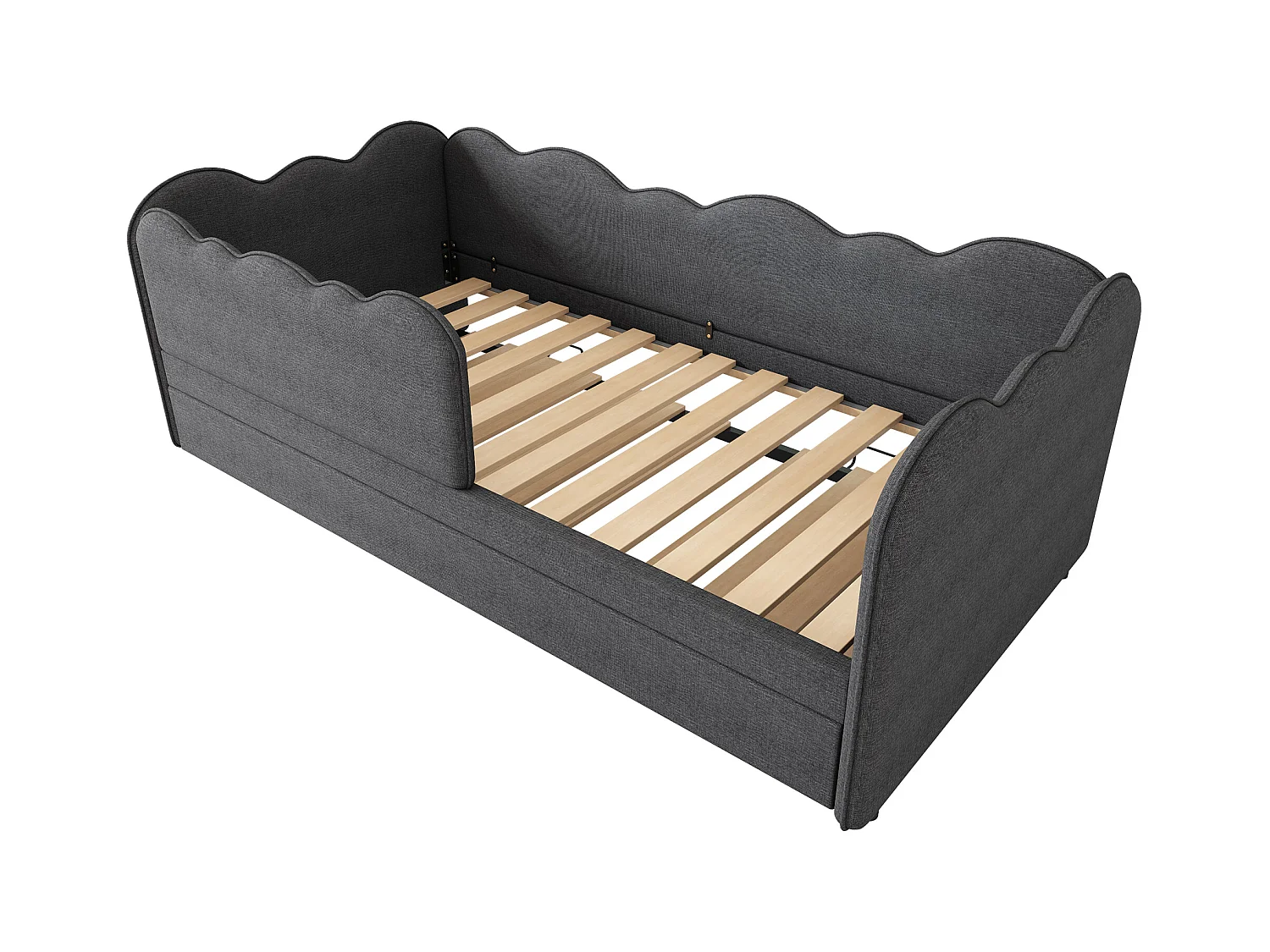 Ausziehbett 90 x 190 cm - Kinderbett mit Lattenrost und Laufstall - Leinen grau - Matratze nicht inklusive