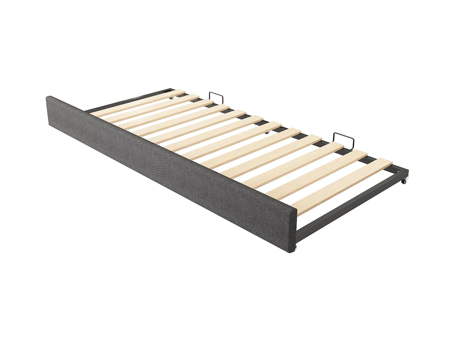 Ausziehbett 90 x 190 cm - Kinderbett mit Lattenrost und Laufstall - Leinen grau - Matratze nicht inklusive