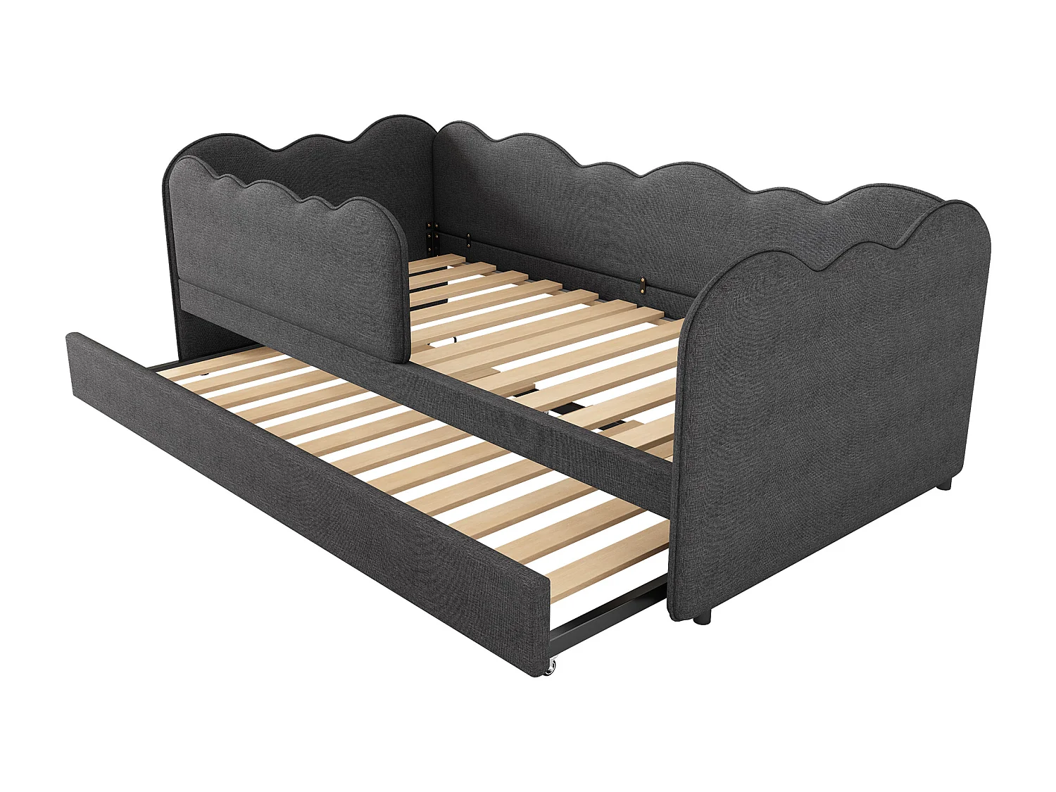Lit gigogne 90 x 190 cm - Lit enfant avec sommier à lattes et parc - lin gris - matelas non inclus