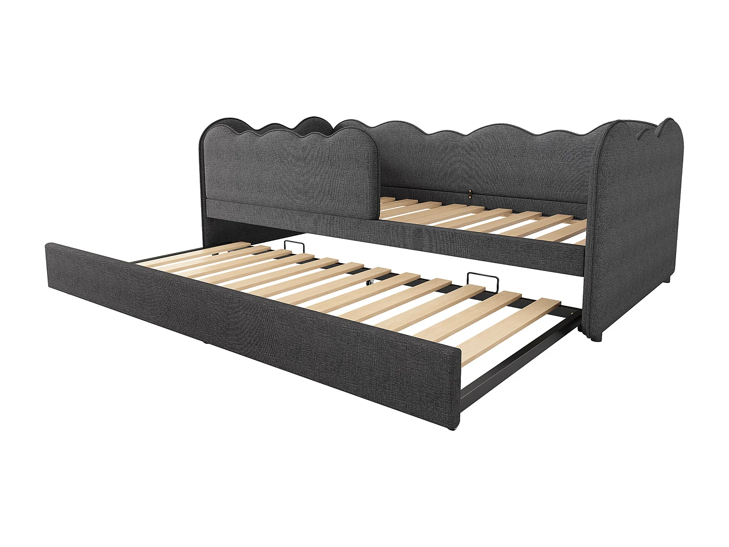 Lit gigogne 90 x 190 cm - Lit enfant avec sommier à lattes et parc - lin gris - matelas non inclus