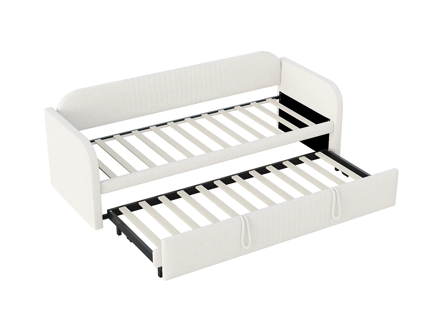 Cama de rodízio 90/180 x 190 cm - Cama de casal com costas e braços - linho bege