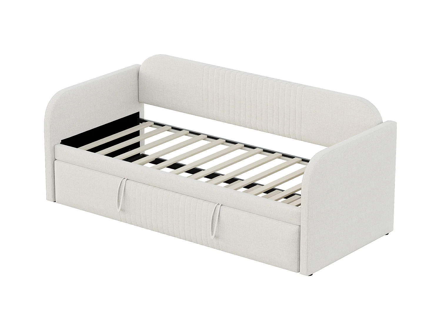 Cama de rodízio 90/180 x 190 cm - Cama de casal com costas e braços - linho bege