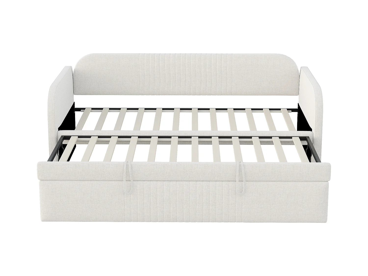 Cama de rodízio 90/180 x 190 cm - Cama de casal com costas e braços - linho bege