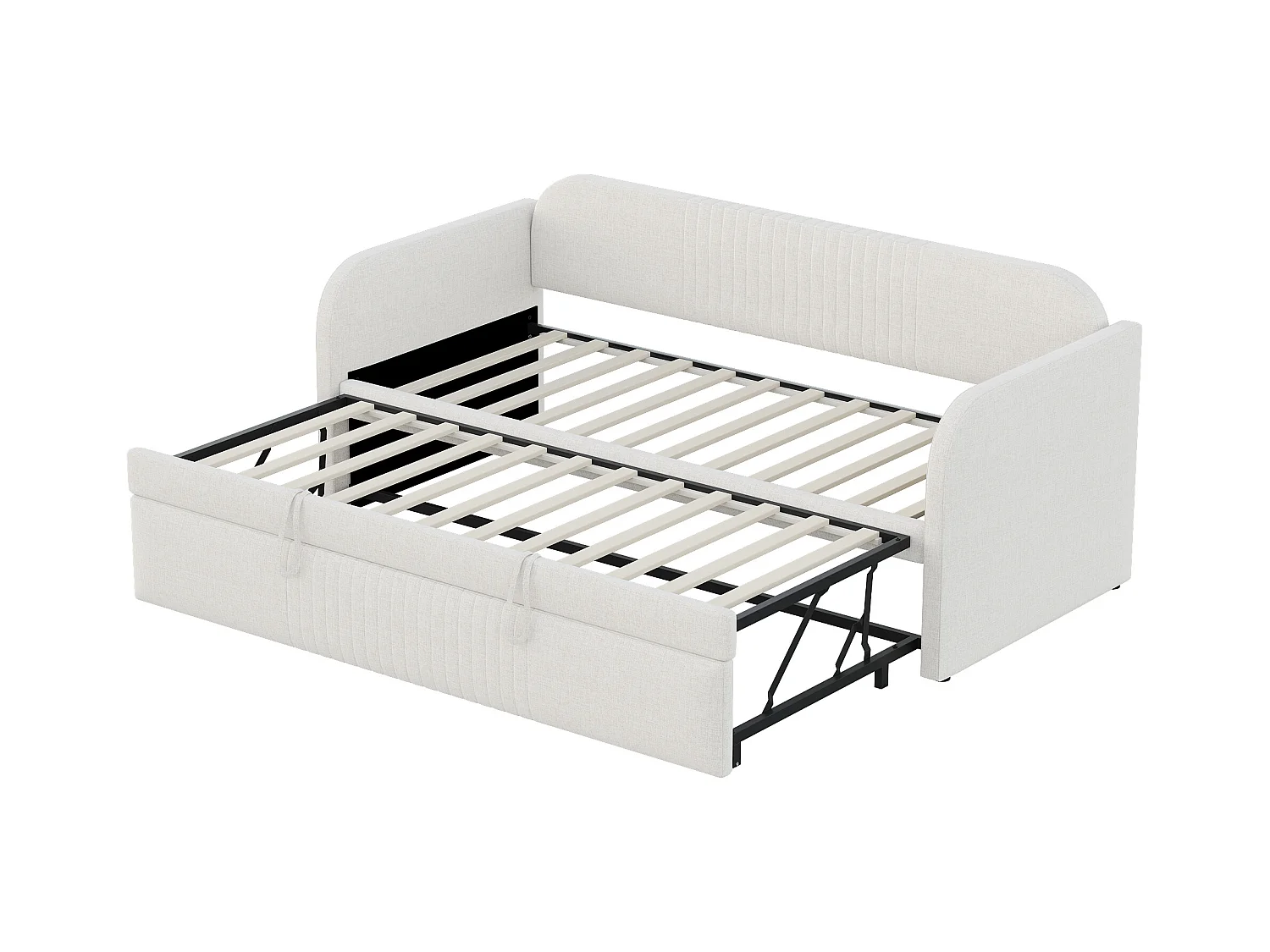 Cama de rodízio 90/180 x 190 cm - Cama de casal com costas e braços - linho bege