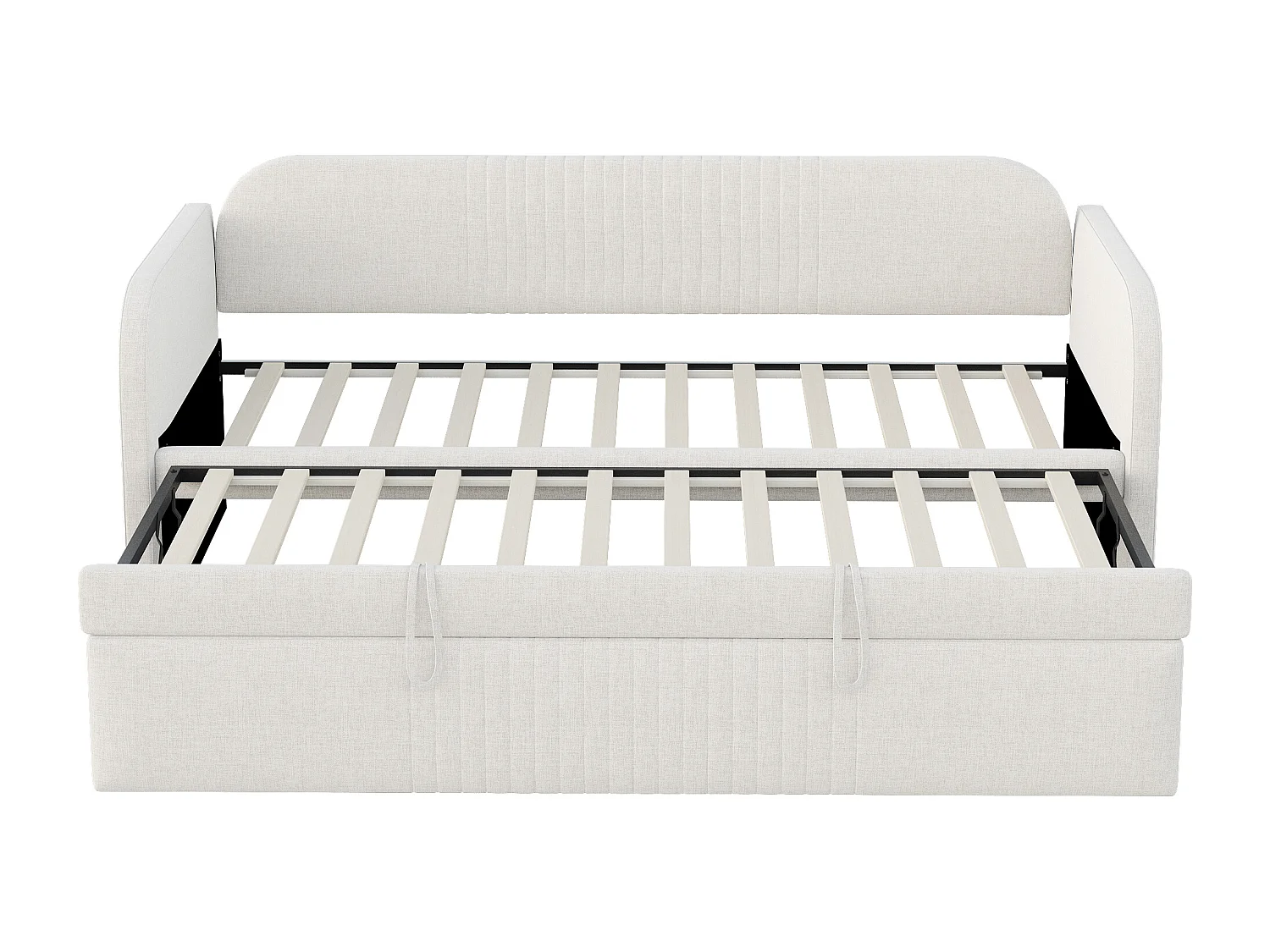 Uitschuifbed 90/180 x 190 cm - Tweepersoonsbed met rugleuning en armleuningen - beige linnen