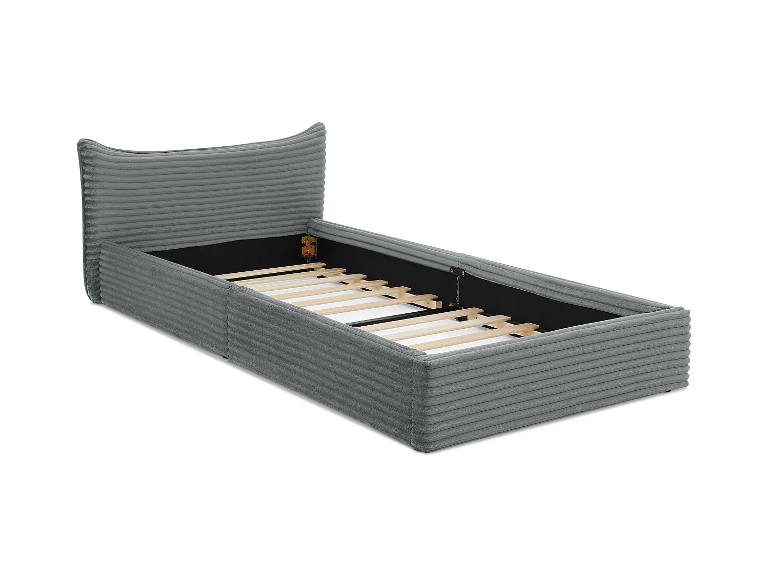 Lit simple 90 x 200 cm - lit enfant en bois d'eucalyptus et cadre en fer robuste - chenille gris foncé - matelas non inclus