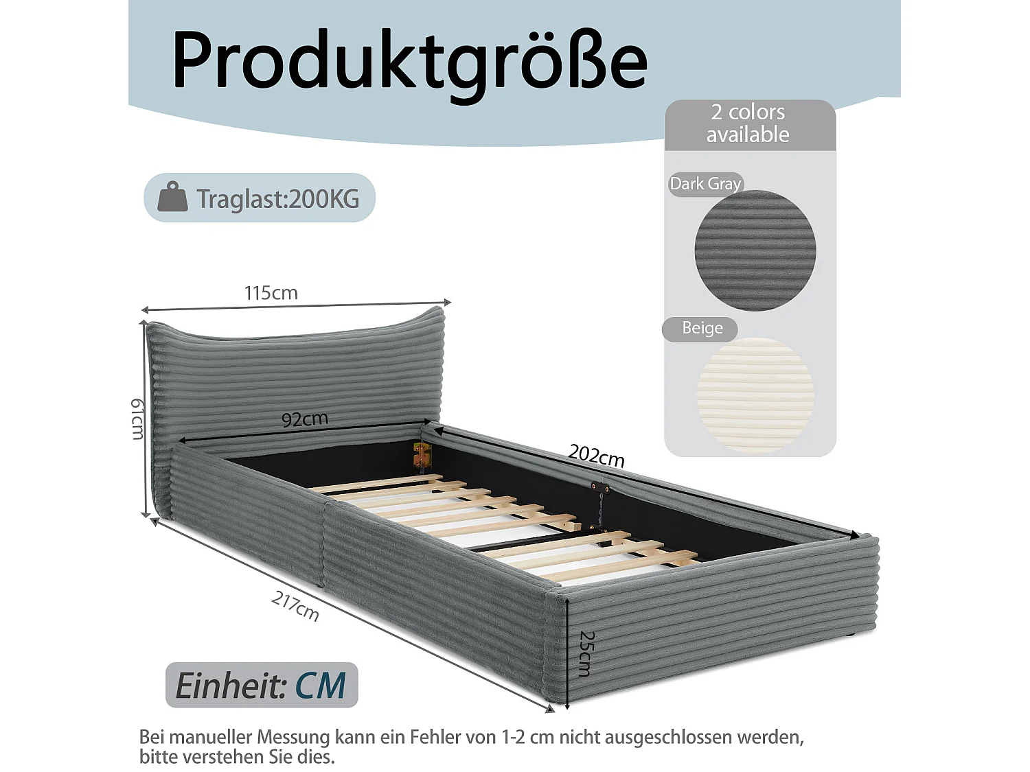 Lit simple 90 x 200 cm - lit enfant en bois d'eucalyptus et cadre en fer robuste - chenille gris foncé - matelas non inclus