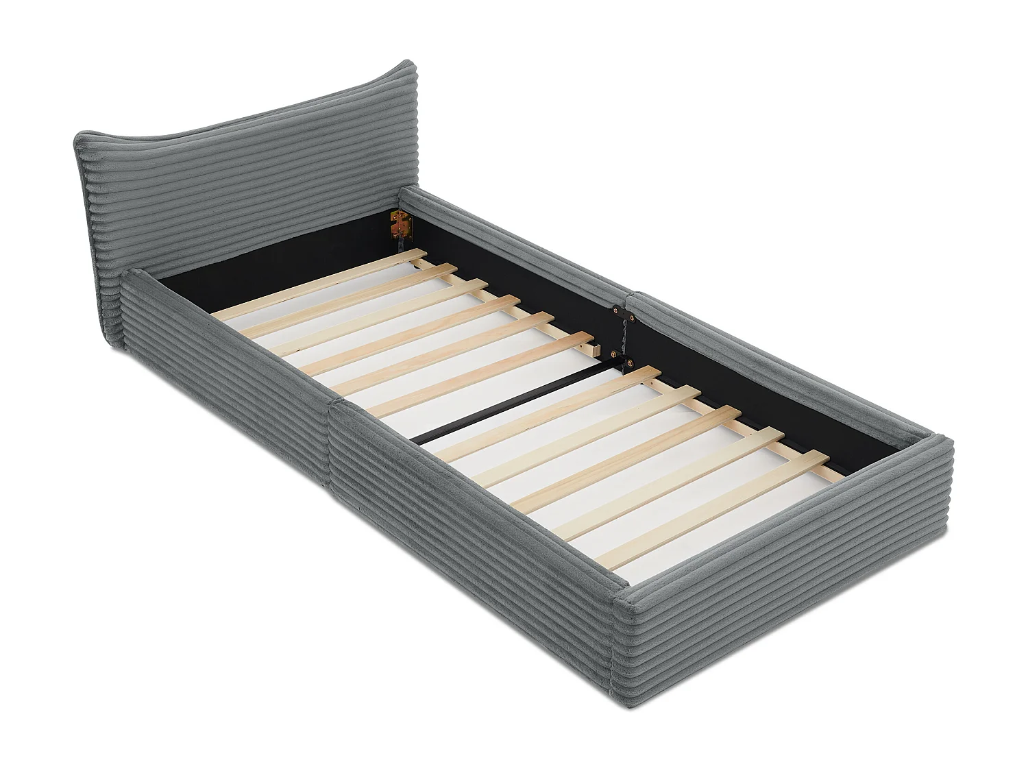 Lit simple 90 x 200 cm - lit enfant en bois d'eucalyptus et cadre en fer robuste - chenille gris foncé - matelas non inclus