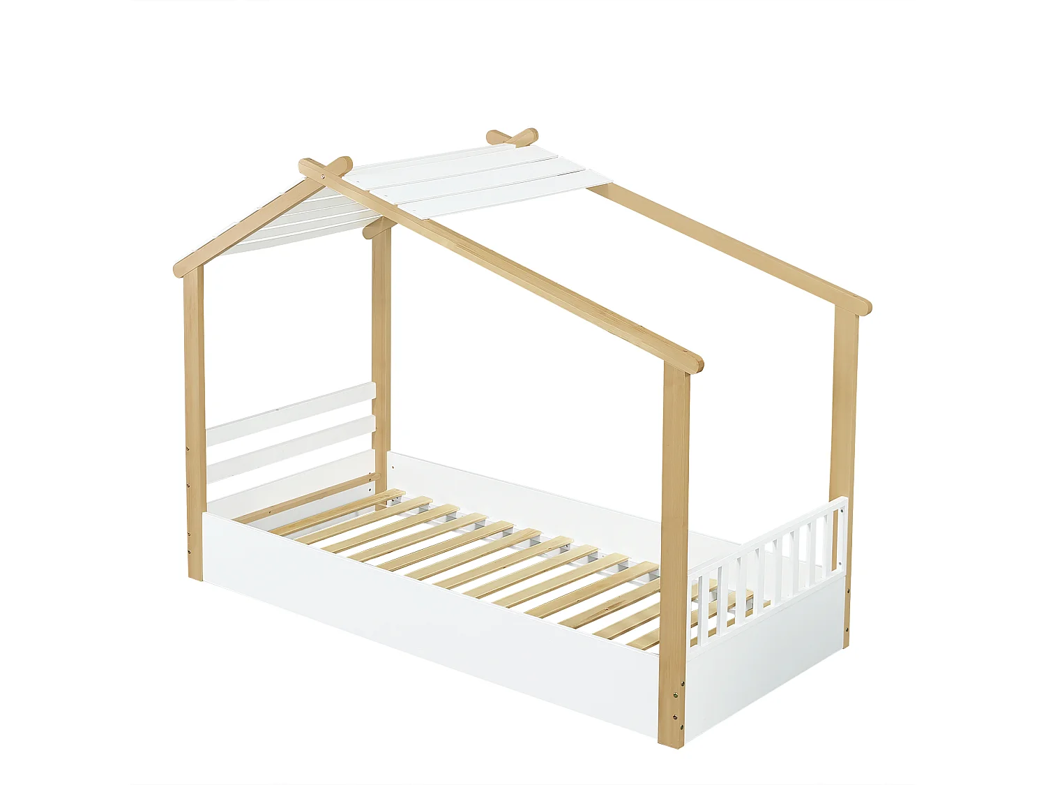 Lit simple 90 x 200 cm - Lit enfant style cabane en rondins - bois blanc - matelas non inclus