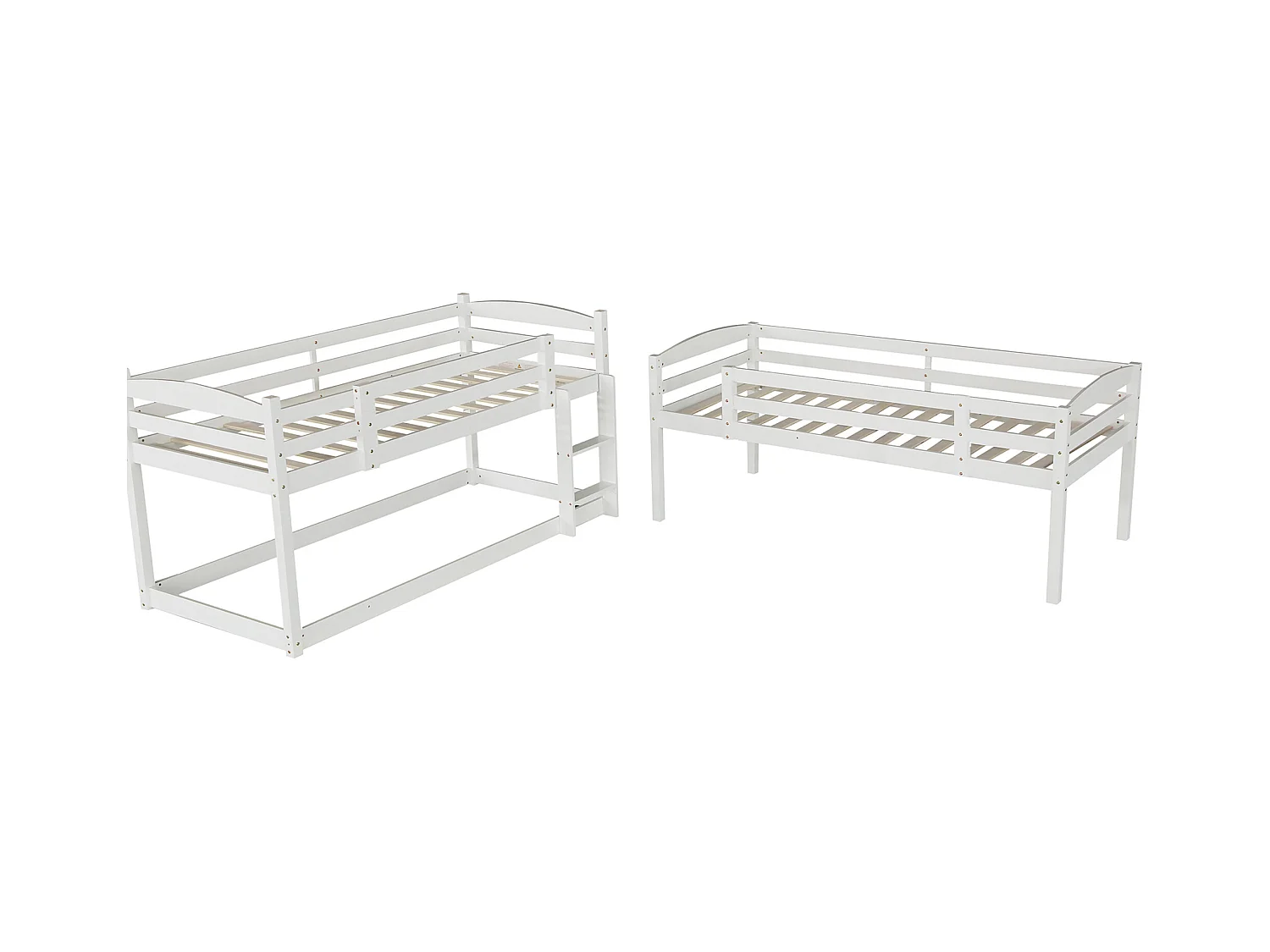Dreier-Etagenbett 90 x 200 cm - Kinderbett mit Treppe und Sicherheitsbarriere - weißes Holz - Matratze nicht enthalten