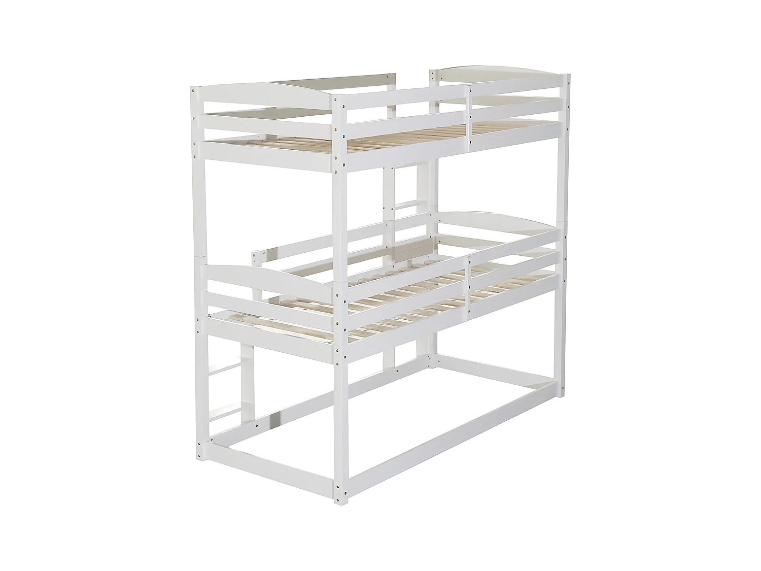 Dreier-Etagenbett 90 x 200 cm - Kinderbett mit Treppe und Sicherheitsbarriere - weißes Holz - Matratze nicht enthalten