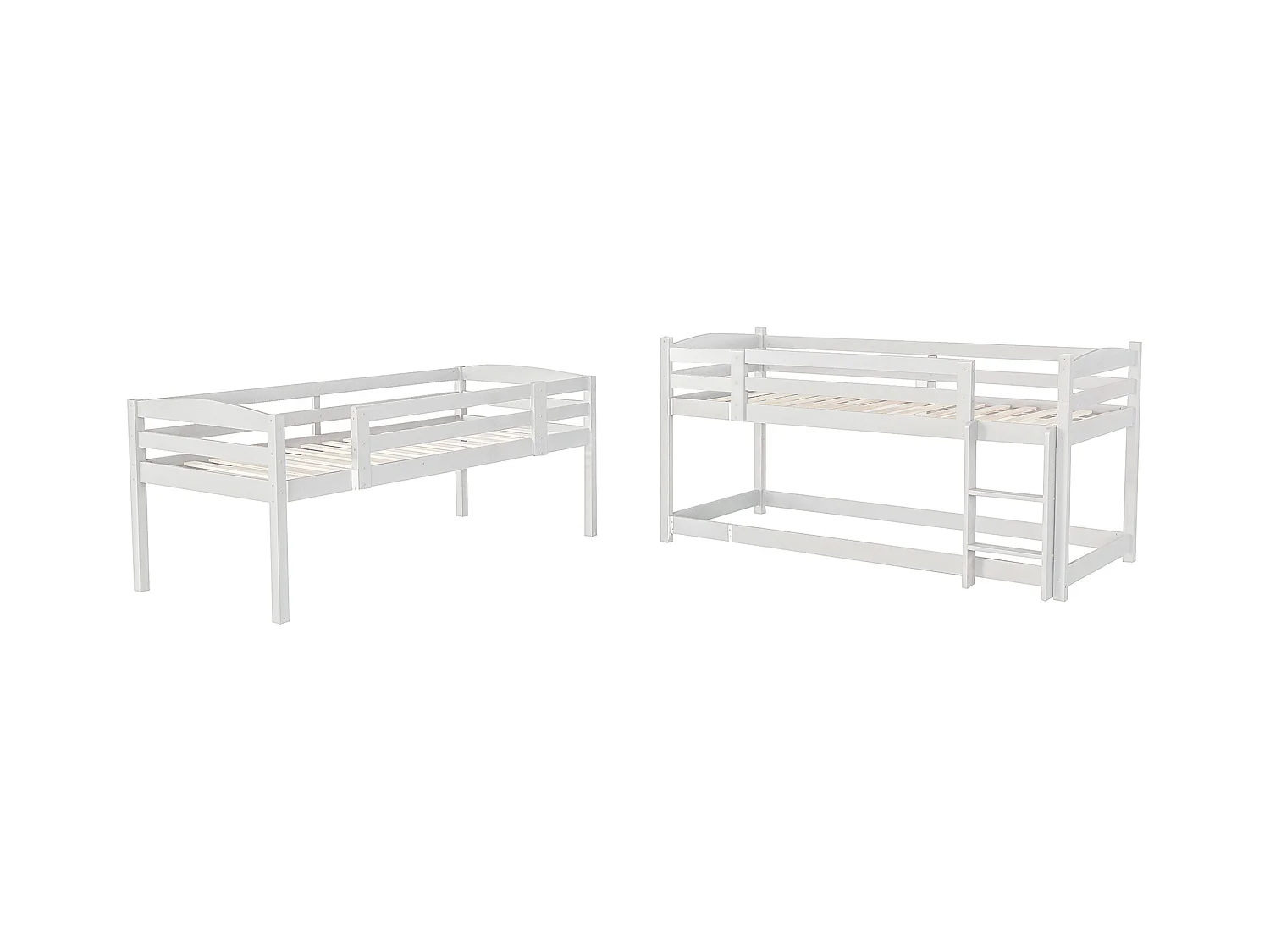 Dreier-Etagenbett 90 x 200 cm - Kinderbett mit Treppe und Sicherheitsbarriere - weißes Holz - Matratze nicht enthalten