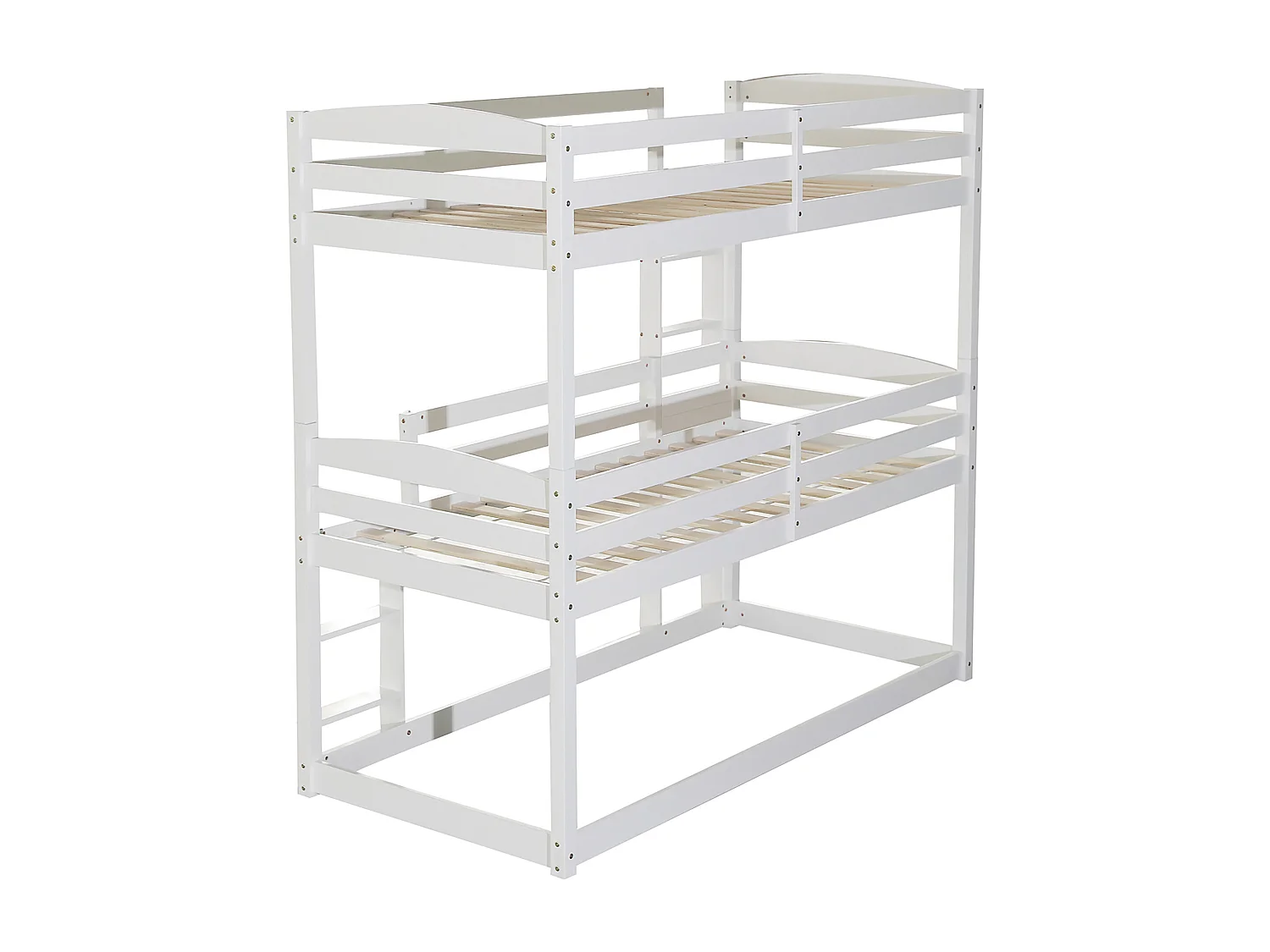 Letto a castello triplo 90 x 200 cm - Letto per bambini con scaletta e barriera di sicurezza - legno bianco - materasso non incluso